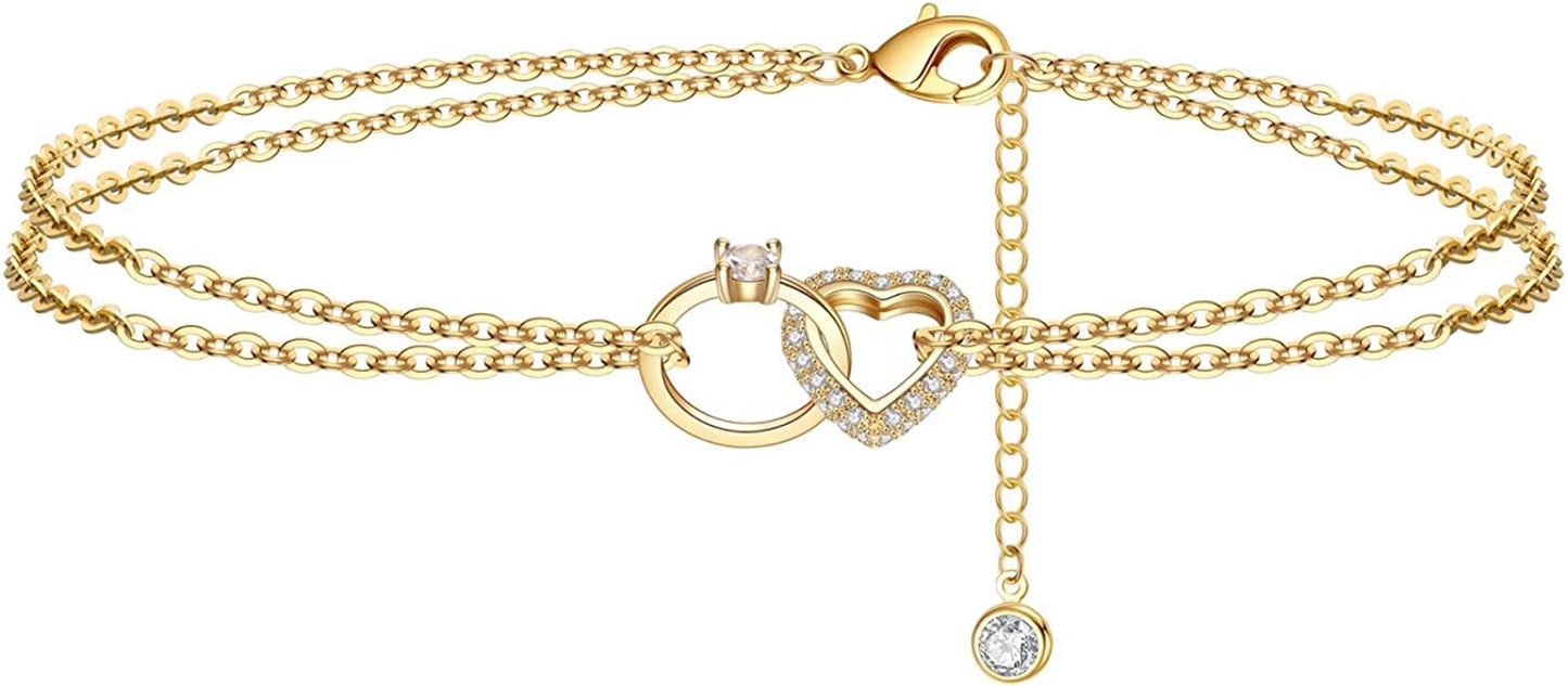 Dainty Ankle Bracelets for Women Girls, 14K Gold Filled Handmade Anklet Tiny Lock Key Star Lightning Crescent Elephant Evil Eye Ankle Bracelets for Women Girls Summer Boho Beach Foot Jewelry Apparel & Accessories > Jewelry > Anklets Yoosteel Ring&Heart