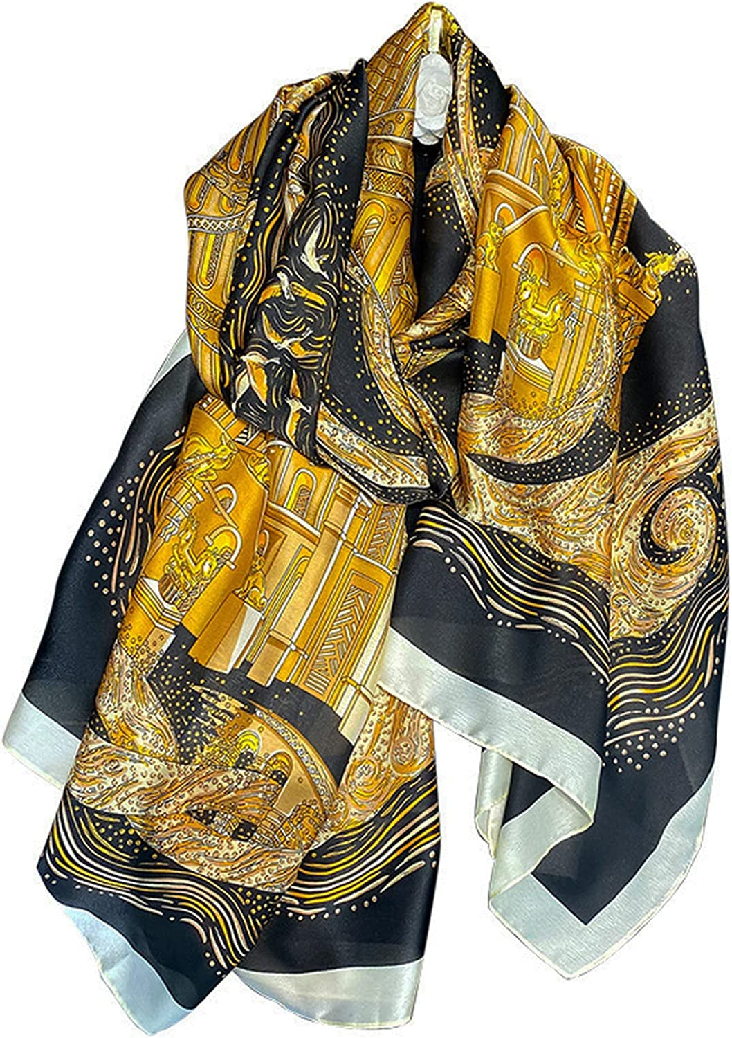 Fashion Scarves 100% Silk Felling Scarf Long Lightweight Sunscreen Shawls Wrap for Women Hair Scarves Apparel & Accessories > Clothing Accessories > Scarves & Shawls Aufeel Gold Black