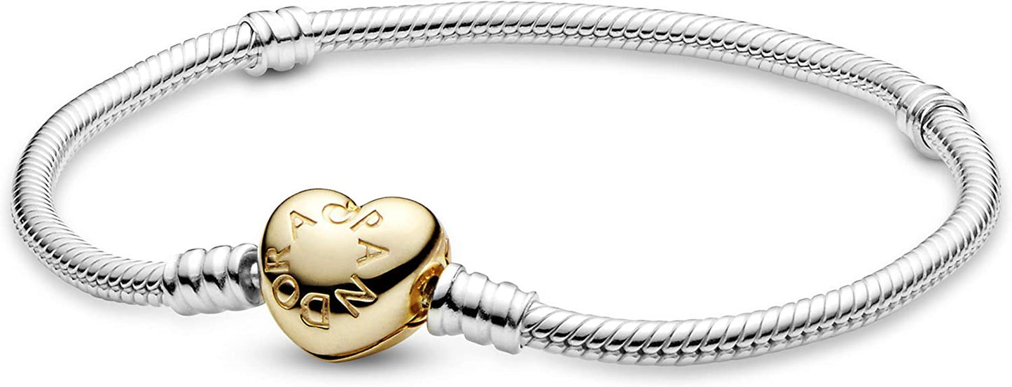 Pandora Jewelry Moments Heart Clasp Snake Chain Charm Bracelet Apparel & Accessories > Jewelry > Bracelets PANDORA Gold 7.5 Inches