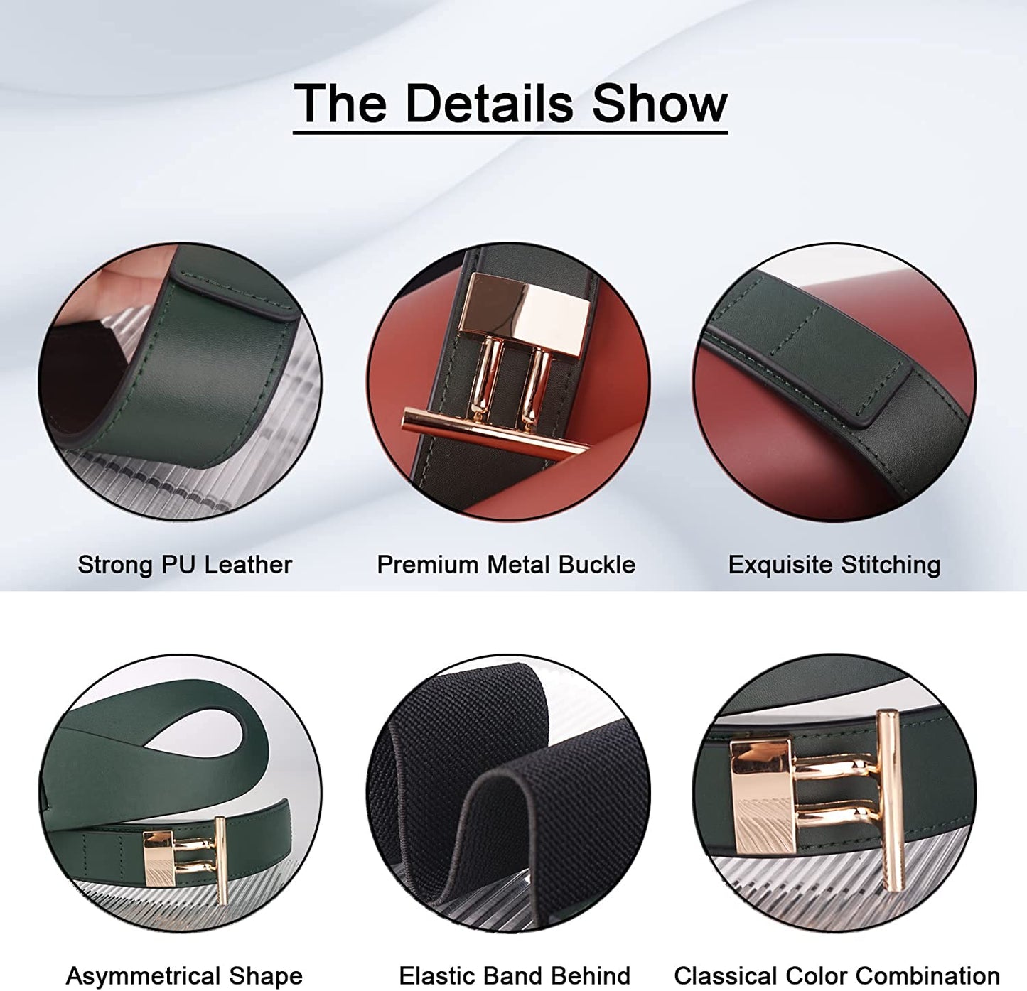 FIORETTO Dress Belts for Women, Wide Black Elastic Belt, Fashion Cinch Belt, Genuine Leather/Pu Leather Ladies Waist Belts Apparel & Accessories > Clothing Accessories > Belts FIORETTO