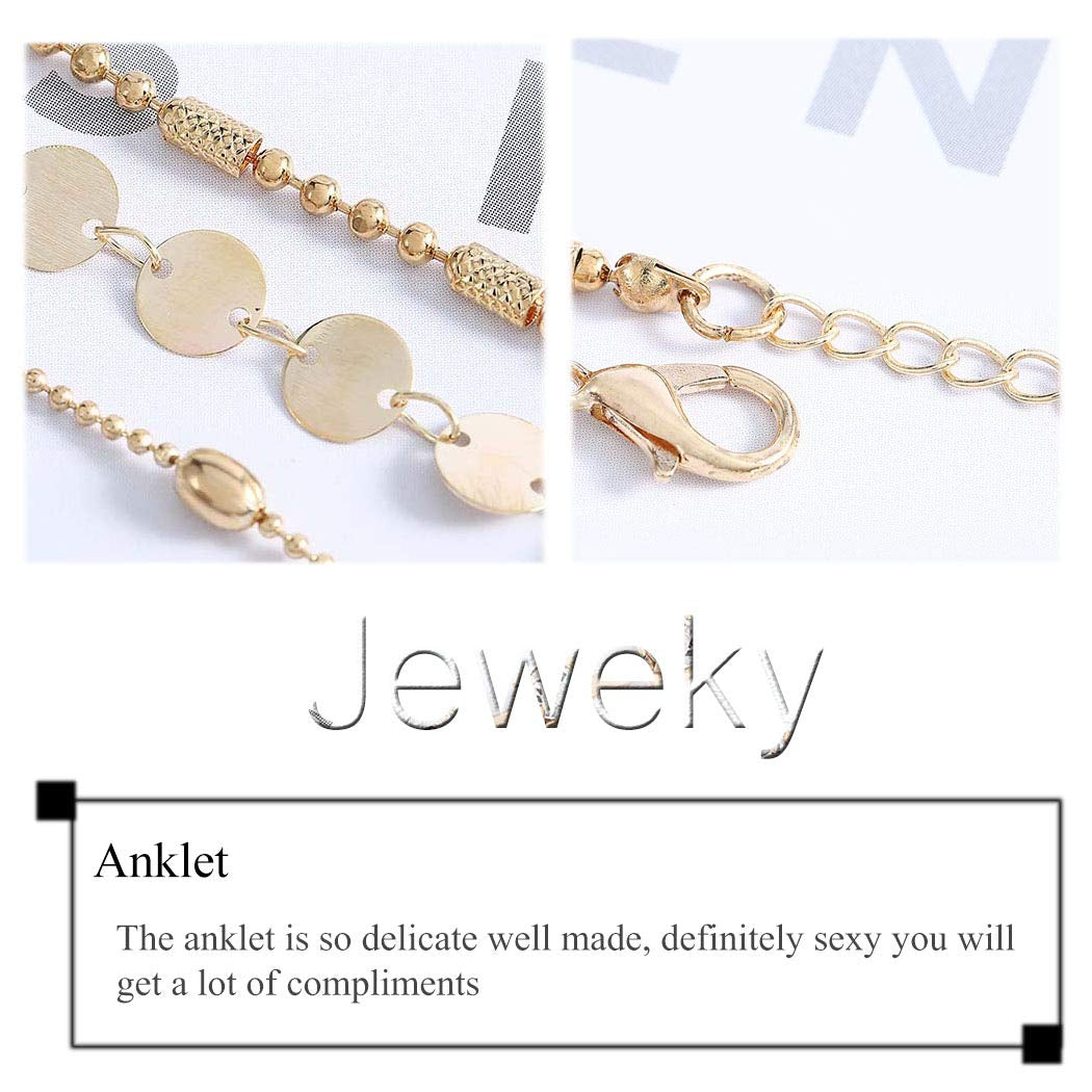 Jeweky Boho Layered Sequines Anklets Beads Foot Jewelry Chain Ankle Bracelets for Women and Girls (Gold) Apparel & Accessories > Jewelry > Anklets Jeweky