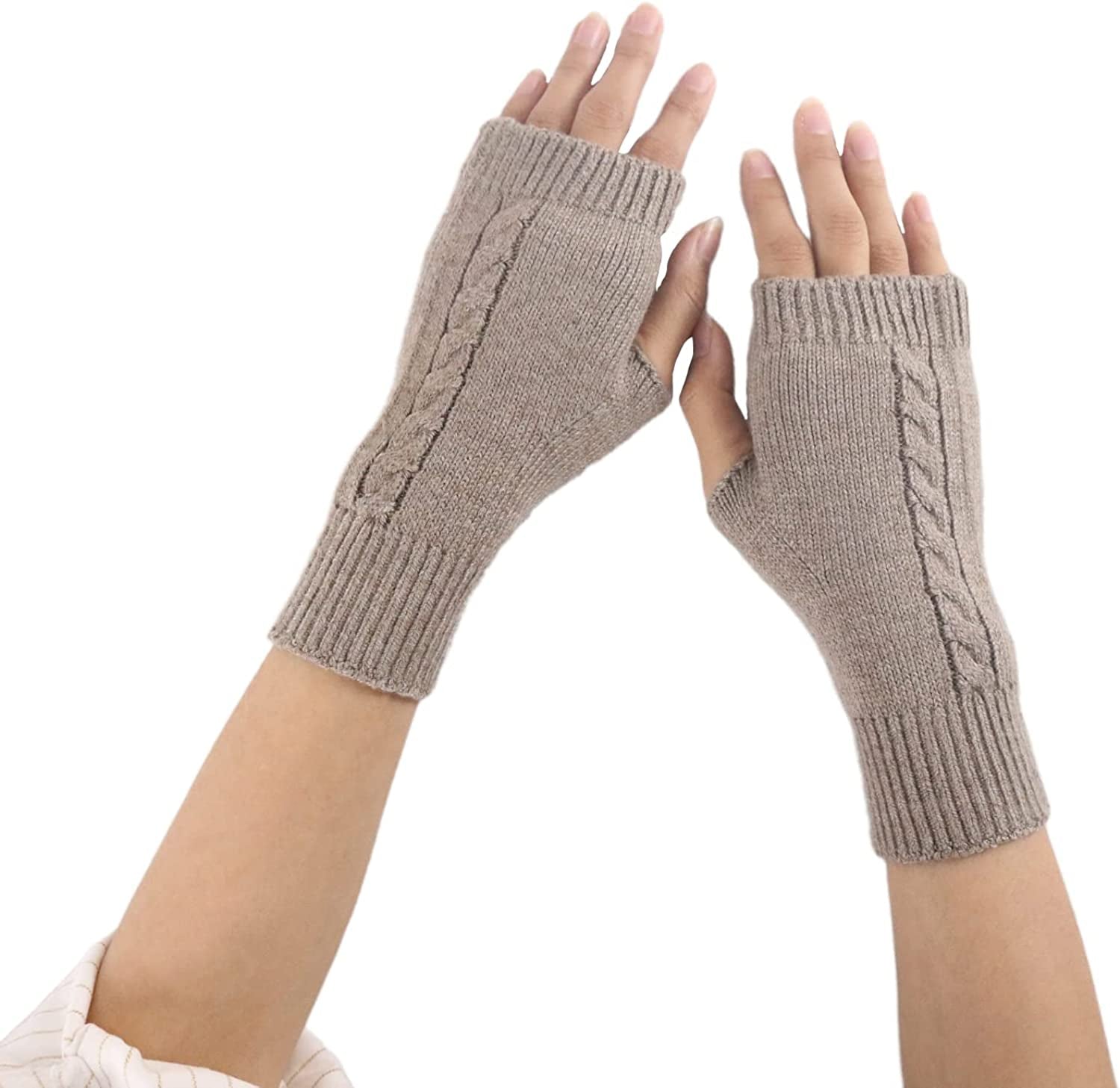 Facecozy Wool Blend Fingerless Gloves for Women Arm Warmers Unisex Half Finger Typing Gloves Mittens Apparel & Accessories > Clothing Accessories > Gloves & Mittens Facecozy Brown