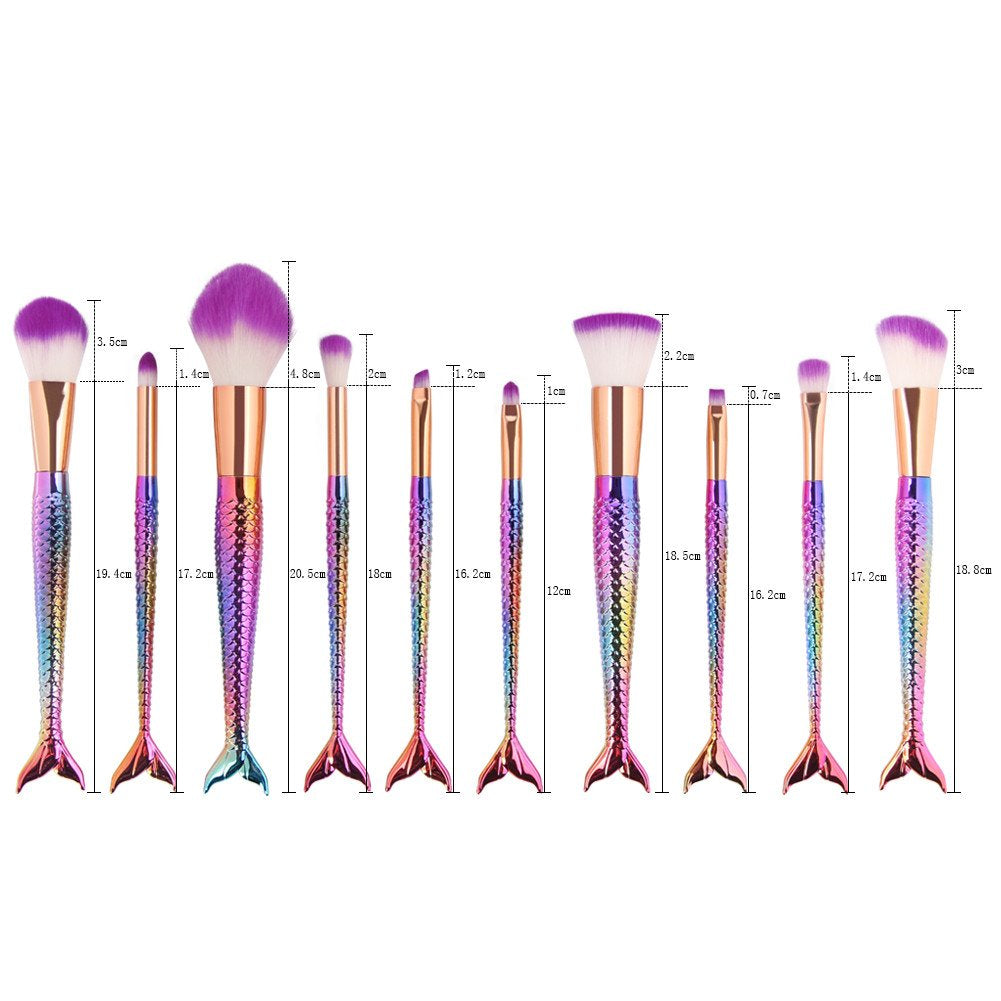 Mermaid Makeup Brush Set, Coshine 10Pcs/Set Colorful Rainbow Unique Mermaid Makeup Brush Set Cosmetic Tools Kits Health & Beauty > Personal Care > Cosmetics > Cosmetic Tools > Makeup Tools COSHINE