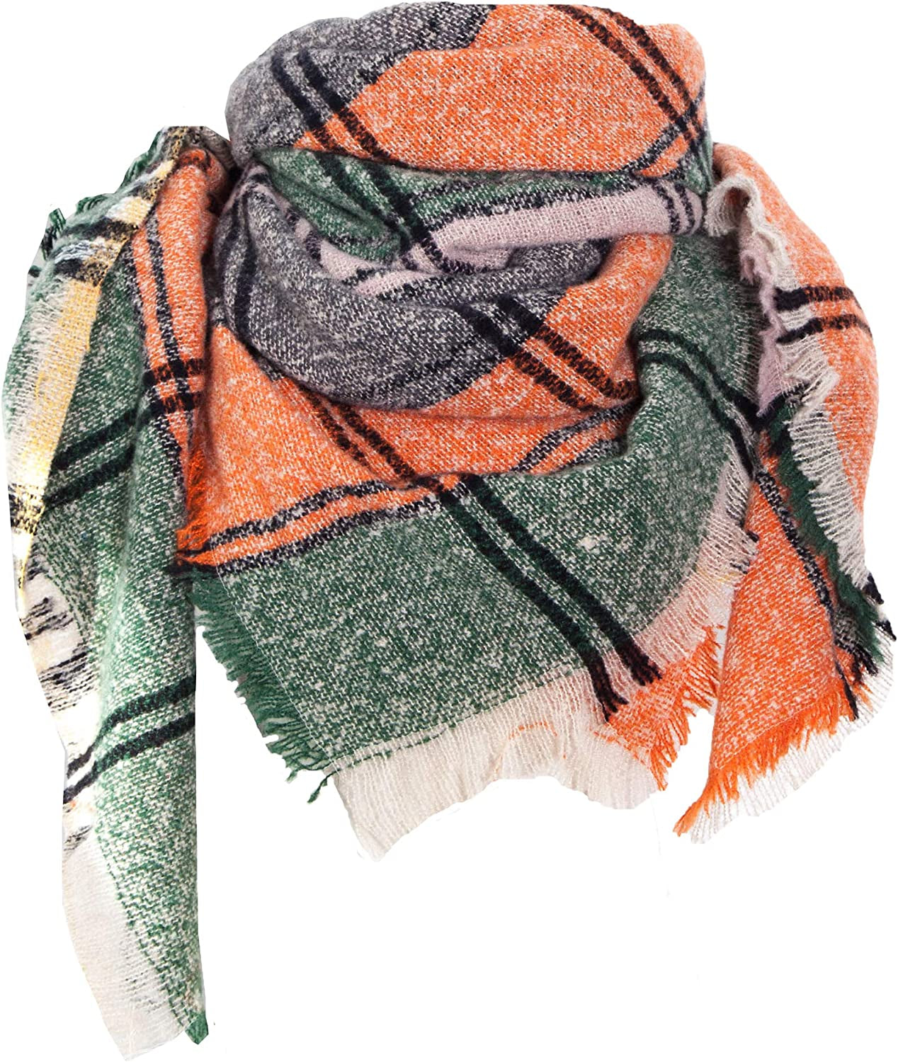 Wander Agio Womens Winter Scarfs Warm Scarf Half Shawls Triangle Scarves Stripe Plaid Apparel & Accessories > Clothing Accessories > Scarves & Shawls Wander Agio Black Orange 25