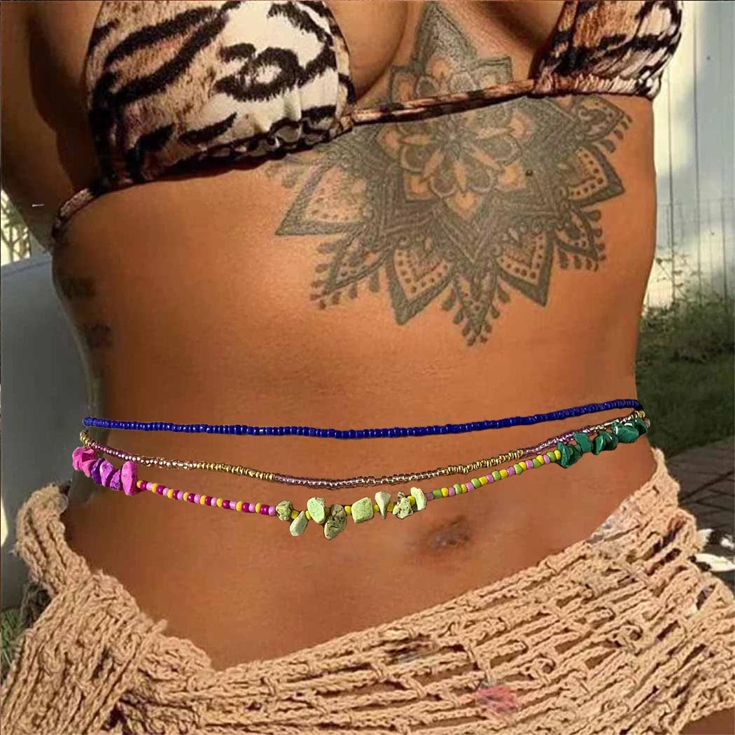 Werhonton African Waist Beaded Colourful Layered Body Chain Beach Belly Jewelry for Women and Girls Apparel & Accessories > Jewelry > Body Jewelry Werhonton