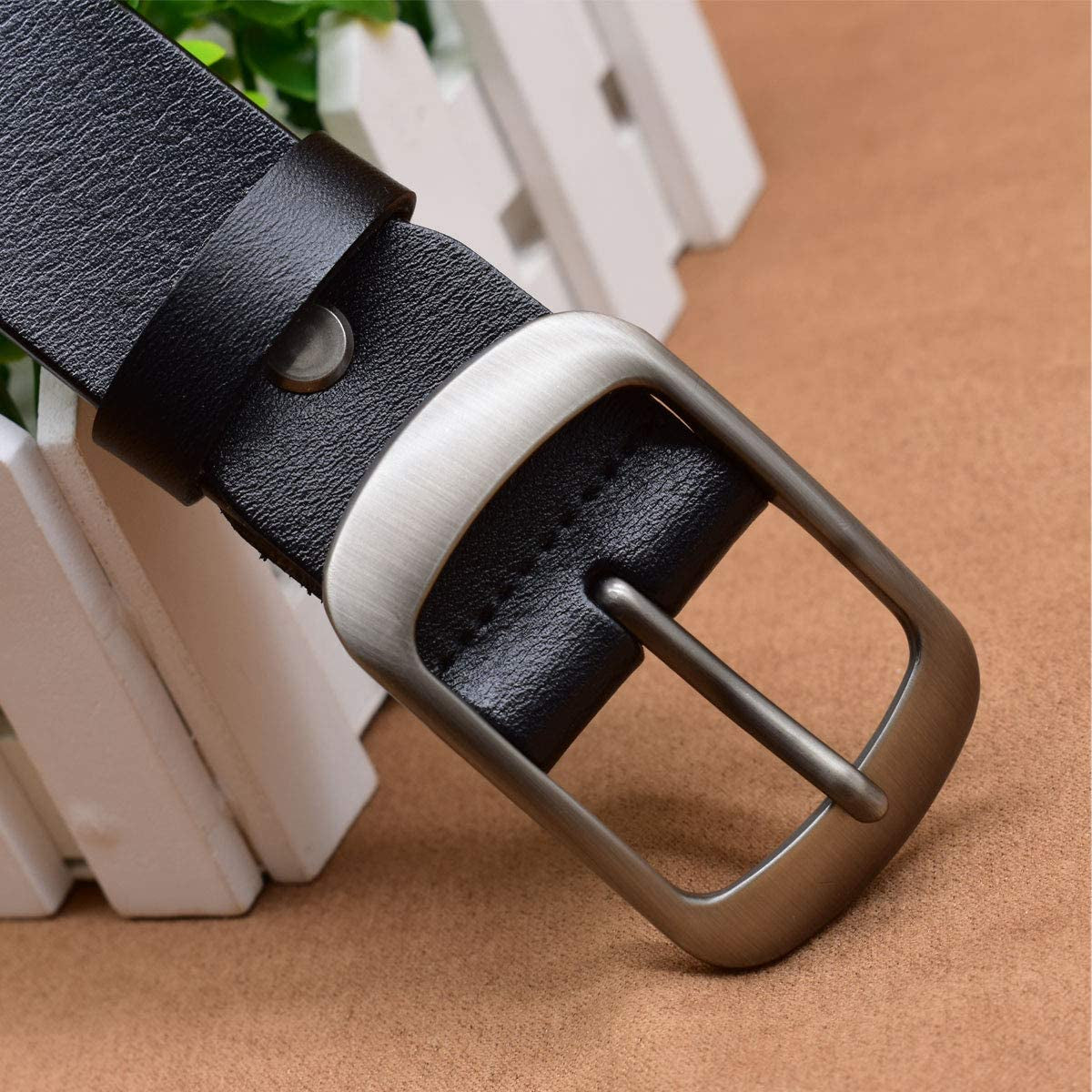Vonsely Womens Leather Belt for Jeans, Black Leather Waist Belts with Pin Buckles Apparel & Accessories > Clothing Accessories > Belt Buckles VONSELY