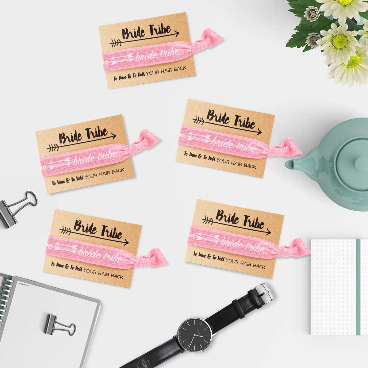Bridesmaid Bracelets-Ikooo 5 Pcs Love Knot Open Bangle with Bride Tribe Hair Tie for Best Friend, BFF of the Bride Wedding Gift Apparel & Accessories > Jewelry > Bracelets MOOKOO