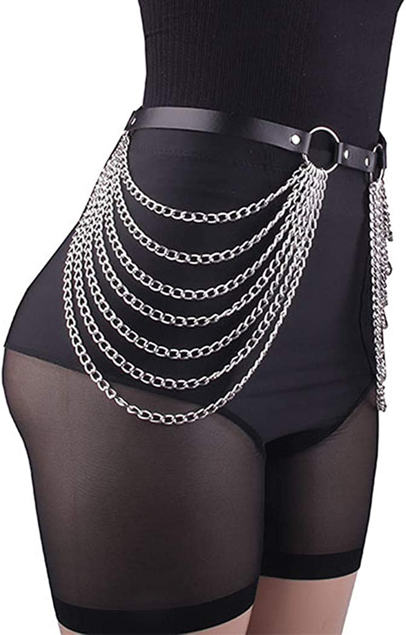 Twinklede Punk Leather Belly Waist Chain Belt Silver Layered Body Chains Festival Rave Body Chain Jewelry for Women and Girls Apparel & Accessories > Jewelry > Body Jewelry Twinklede