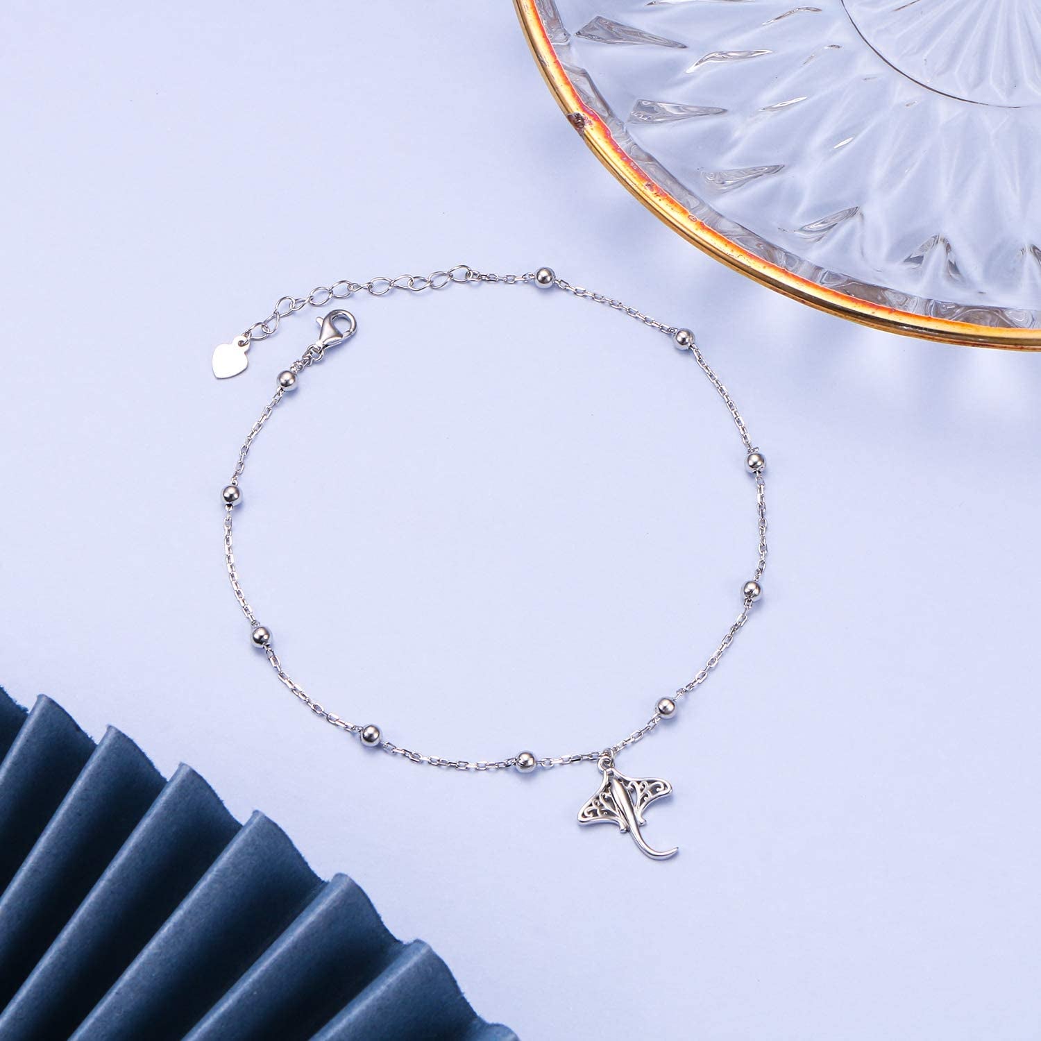 Ladytree Anklet for Women 925 Sterling Silver Animal Plant Beaded Adjustable Foot Theme Charm Ankle Bracelet Summer Anklets Jewelry Apparel & Accessories > Jewelry > Anklets Ladytree
