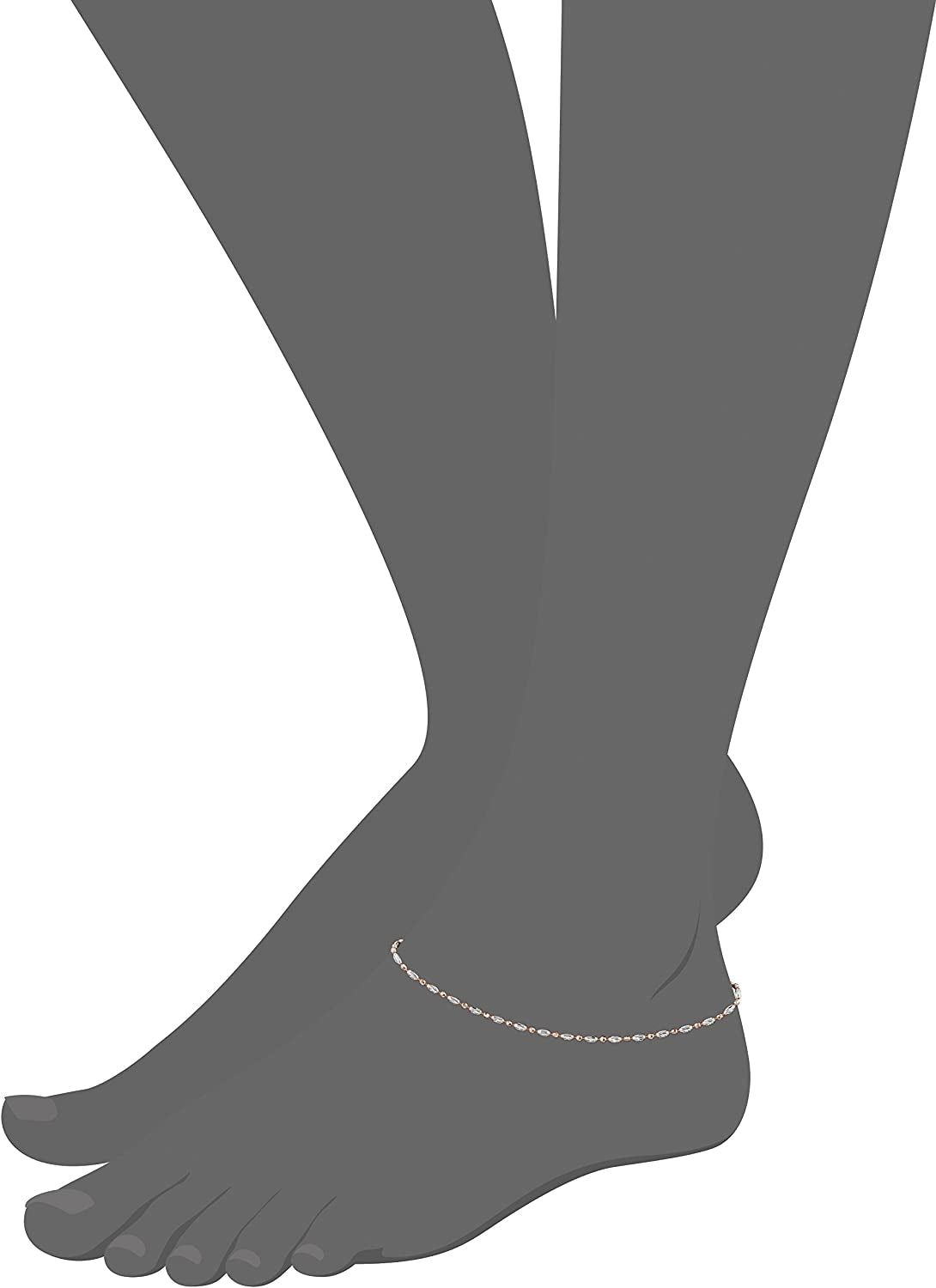 Collection Italian Sterling Silver Rhodium Plated Diamond Cut Oval and round Beads Mezzaluna Chain Ankle Bracelet Apparel & Accessories > Jewelry > Anklets Media Imports Inc