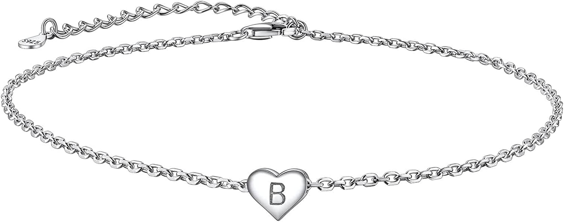 Suplight 925 Sterling Silver A-Z Initial Heart Anklets, Dainty Ankle Bracelets Beach Jewelry for Women Girls (With Gift Box) Apparel & Accessories > Jewelry > Anklets Suplight Jewelry B