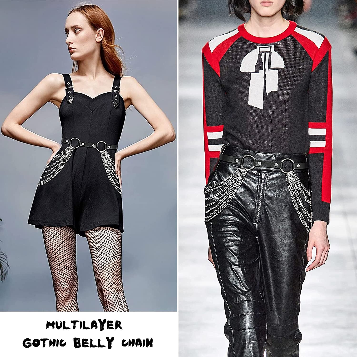 Punk Waist Chain Belt Leather Body Belly Chain Rave Festival Sexy Gothic Jewelry Accessories for Women Girls Apparel & Accessories > Jewelry > Body Jewelry WHIPPY