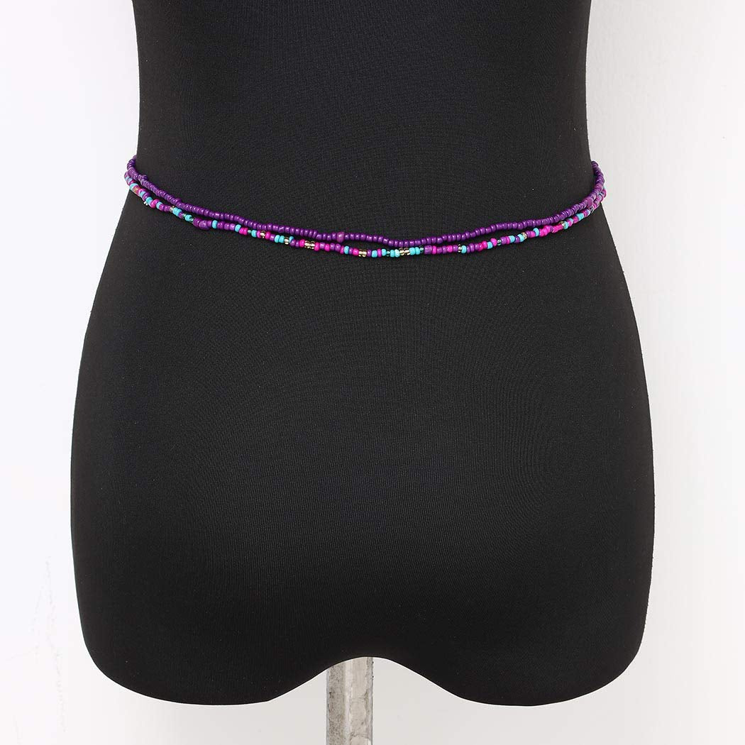 Bomine Boho Waist Chain Body Bead Belly Chains African Body Jewelry Bikini Chains Colorful for Women and Girls (Colorful-Purple) Apparel & Accessories > Jewelry > Body Jewelry Bomine