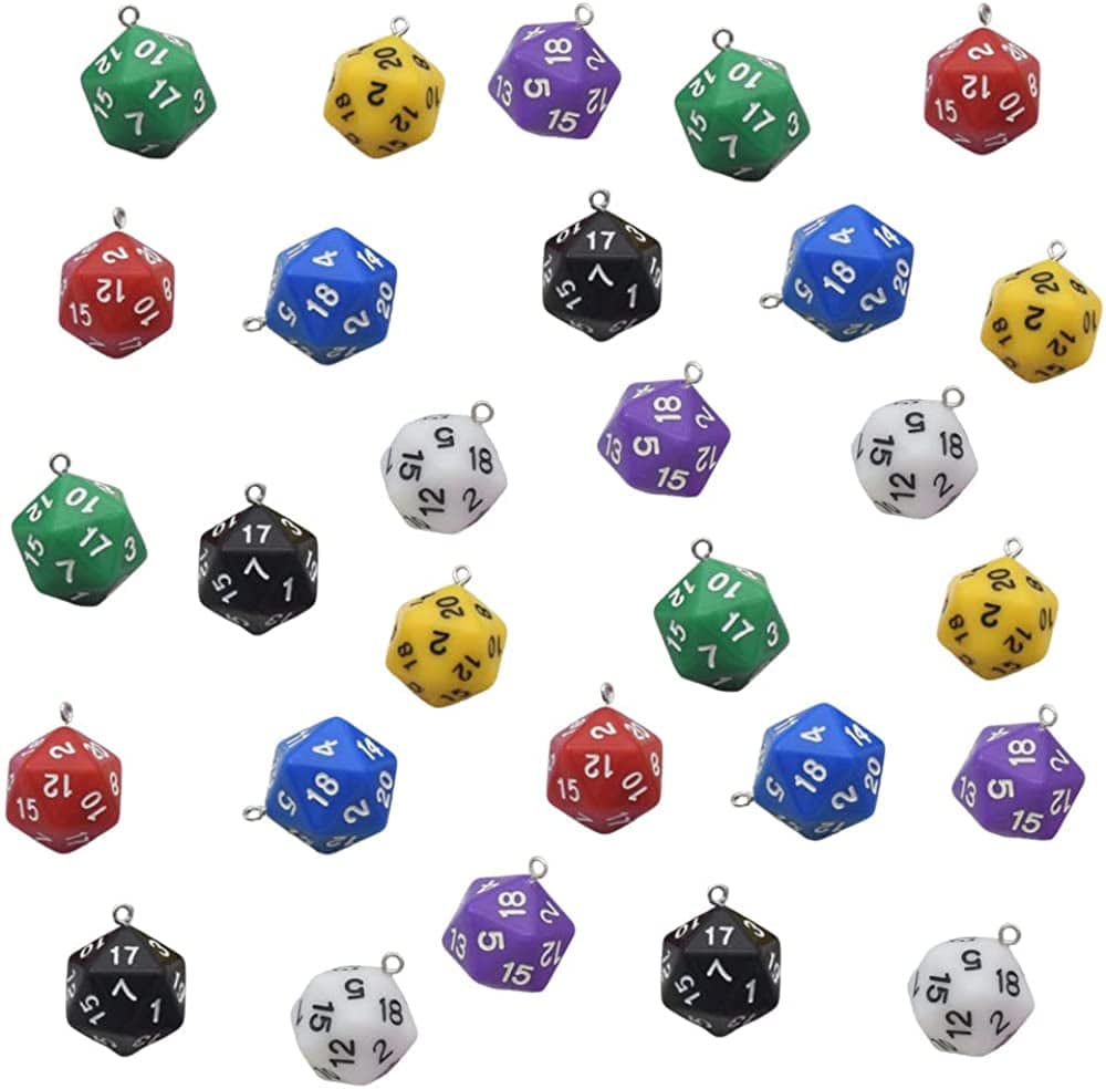 28Pcs 3D Dice Charms Pendants Colorful 20-Sided Dice Charms Acrylic Polyhedral Dice Charms Bulk for DIY Bracelet Necklace Earrings Keychains Jewelry Making Ornament