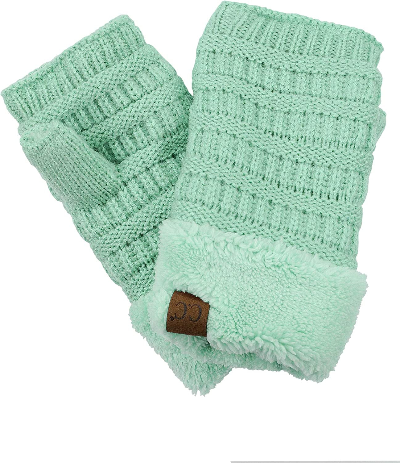 C.C Women'S Warm Knit Fingerless Half Finger Fleece Lined Winter Gloves Apparel & Accessories > Clothing Accessories > Gloves & Mittens C.C Mint