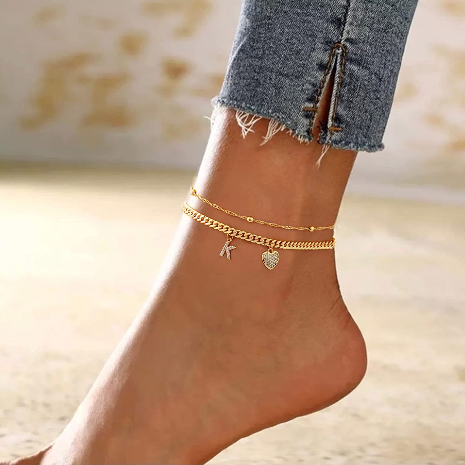 Gold Ankle Bracelets for Women 14K Gold Plated Heart Initial Cuban Link Anklets for Women Charm Gold Anklet for Women Summer Bracelets for Teen Girls Women Anklets Jewelry Apparel & Accessories > Jewelry > Anklets BRIJEWLIC