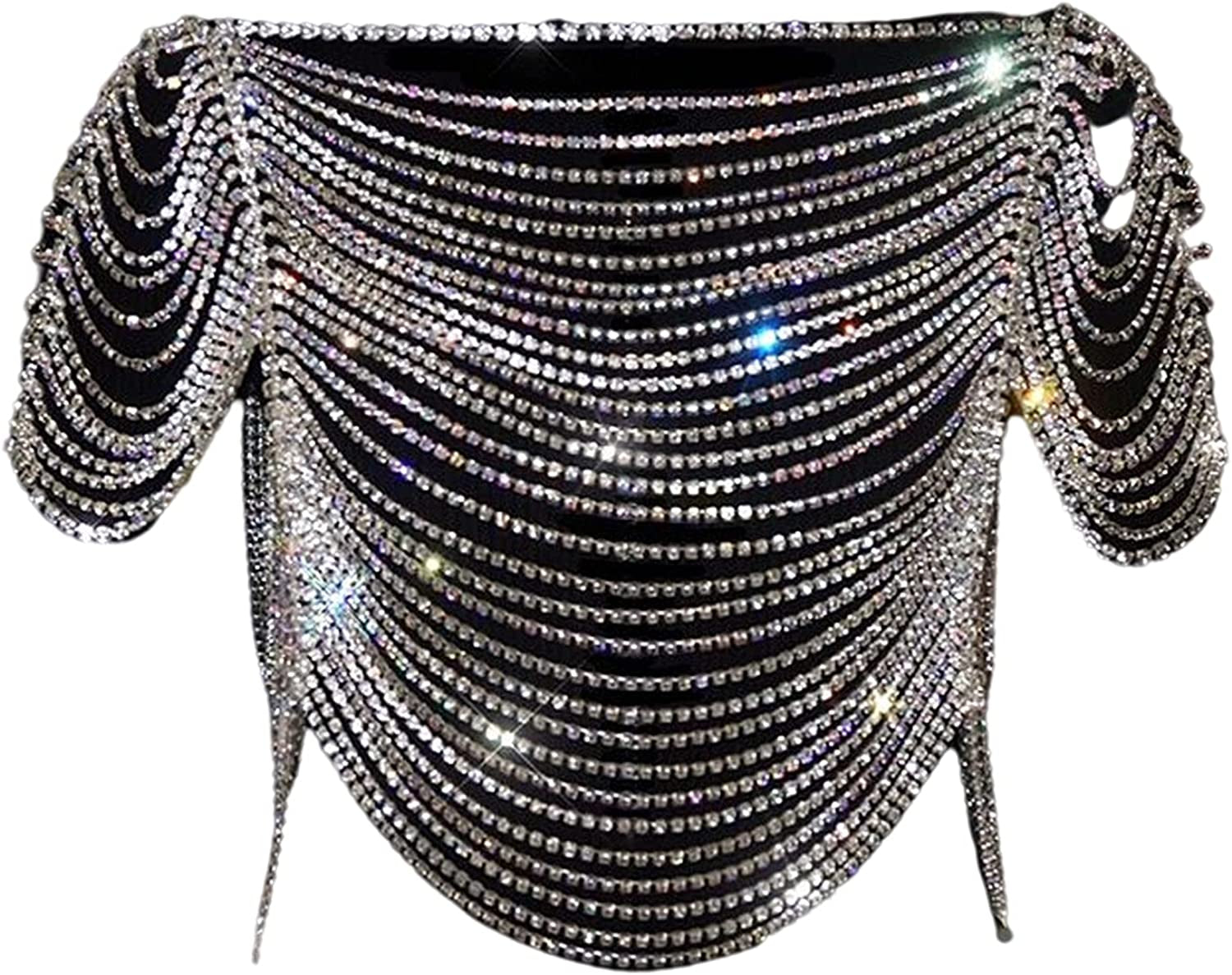 STONEFANS Shoulder Necklace Body Chain Collar for Women, Bridal Flapper Cover up Rhinestone Shoulder Chain Necklaces Body Jewelry Evening Apparel & Accessories > Jewelry > Body Jewelry STONEFANS