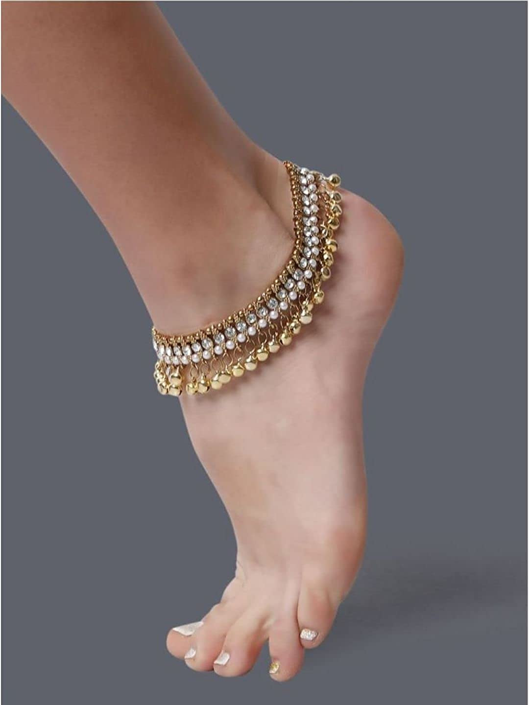 Efulgenz Indian Bollywood Faux Kundan Pearl Wedding Bridal Anklet Pair with Bells (2 Piece) Bracelet Payal Foot Jewelry Apparel & Accessories > Jewelry > Anklets Jaipur Art Jewellery