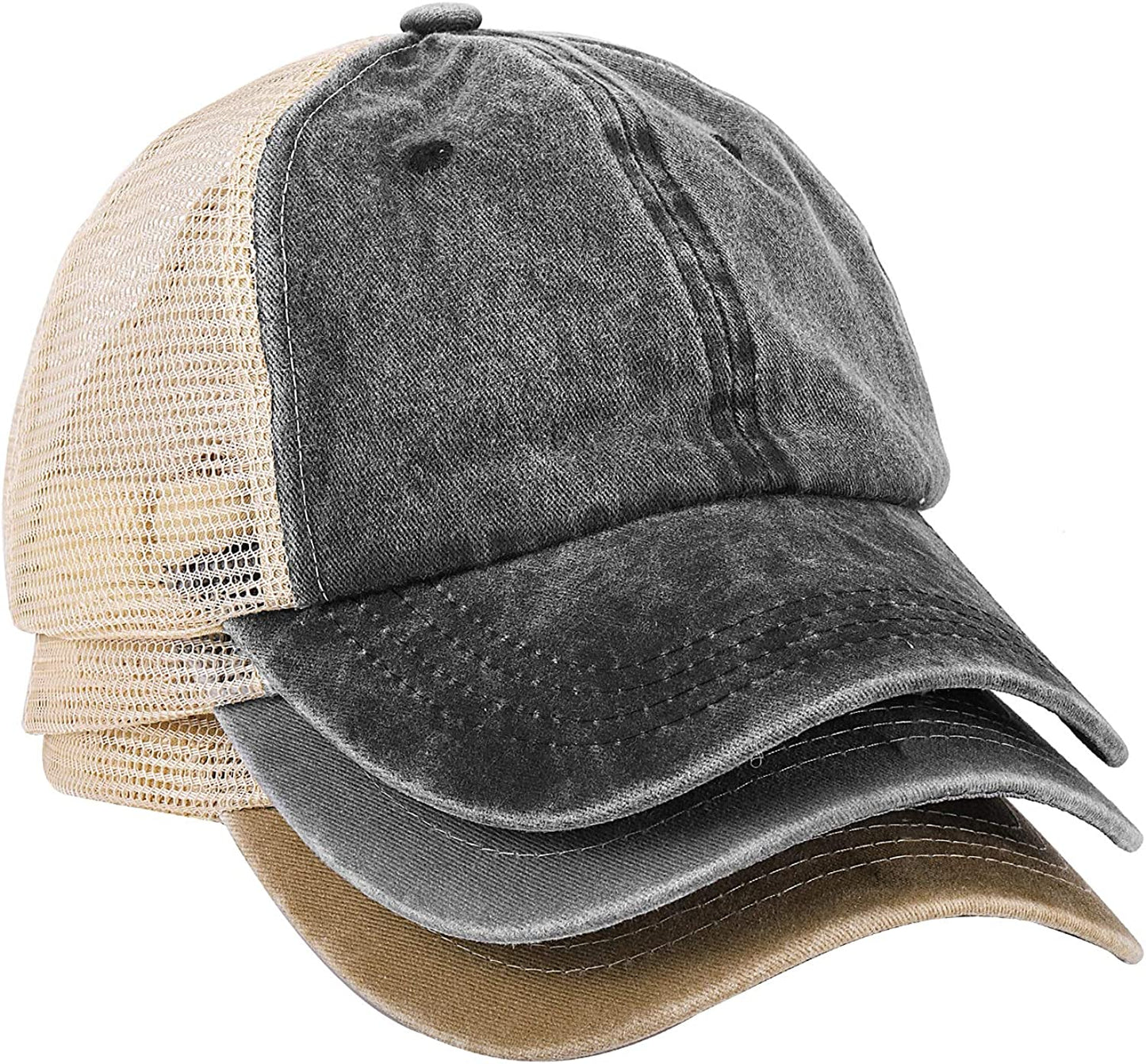 MEINICY 3 Pack Washed Plain Baseball Cap, Retro Adjustable Dad Hats Gift for Men/Women,Unstructured/Cotton Apparel & Accessories > Clothing Accessories > Hats MEINICY Black+gray+khaki