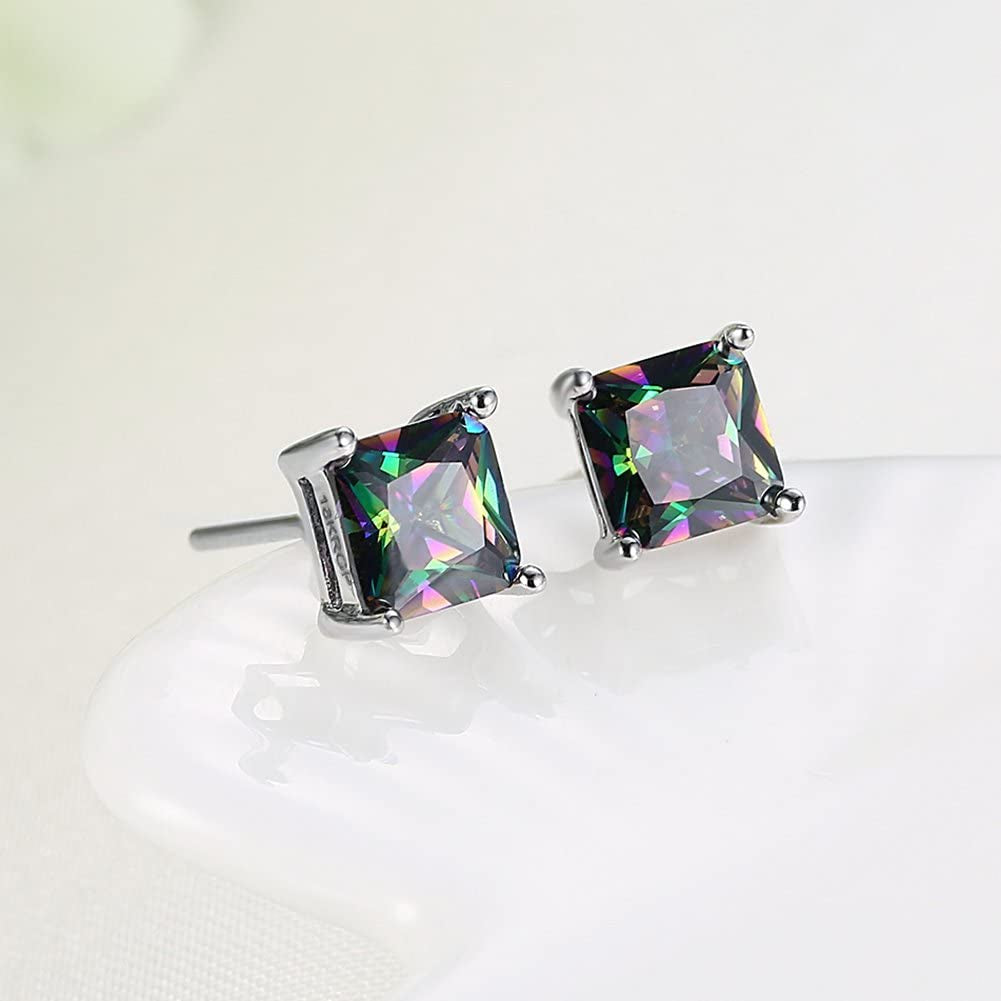 Buycitky 18K White Gold Plated Multicolor Black Cubic Zirconia Stud Earrings for Women Teen Girls Jewelry Apparel & Accessories > Jewelry > Earrings Buycitky
