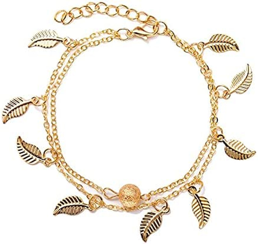 Jeweky Boho Layered Crystal Anklets Silver Rhinestone Ankle Bracelets Chain Beach Foot Jewelry for Women and Girls Apparel & Accessories > Jewelry > Anklets Jeweky D-Gold