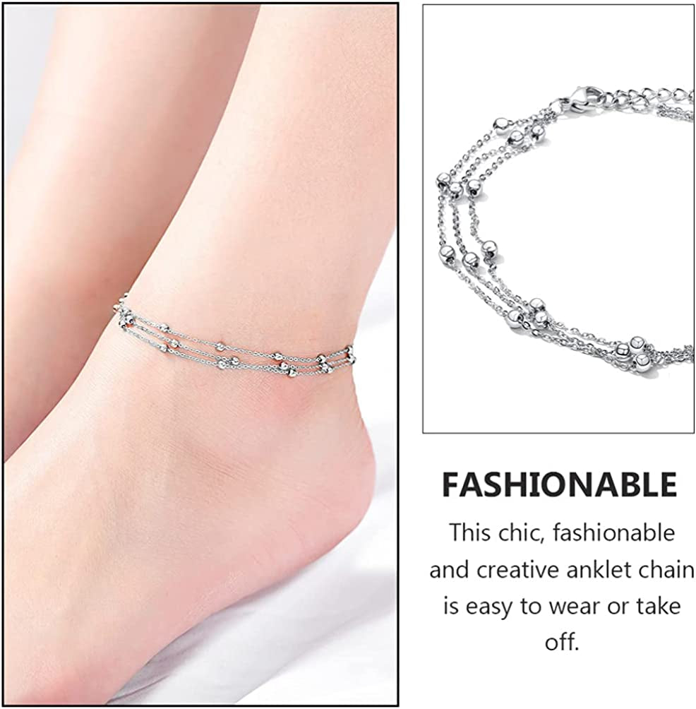 Generic Foot Chain Bead Multilayers Titanium Steel Ankle Bracelet for Women Cute Summer Adjustable Anklets Beach Jewelry Gifts Apparel & Accessories > Jewelry > Anklets generic