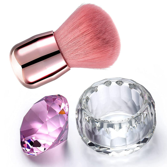 Nail Dust Brush Nail Powder Brush Nail Art Cleaning Brush Acrylic Duster Brush, Nail Dappen Dish Glass Dappen Dish with Lid Glass Nail Cup Nail Glassware for Women Girls Nail Art Manicure Tools, Pink Health & Beauty > Personal Care > Cosmetics > Cosmetic Tools > Nail Tools CHENGU