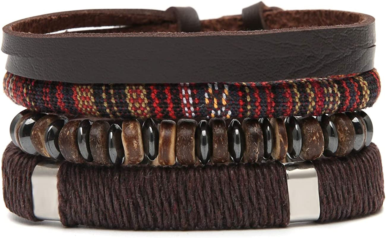 HZMAN Wrap Bracelets Men Women, Hemp Cords Wood Beads Ethnic Tribal Bracelets, Leather Wristbands Apparel & Accessories > Jewelry > Bracelets HZMAN Upgraded version