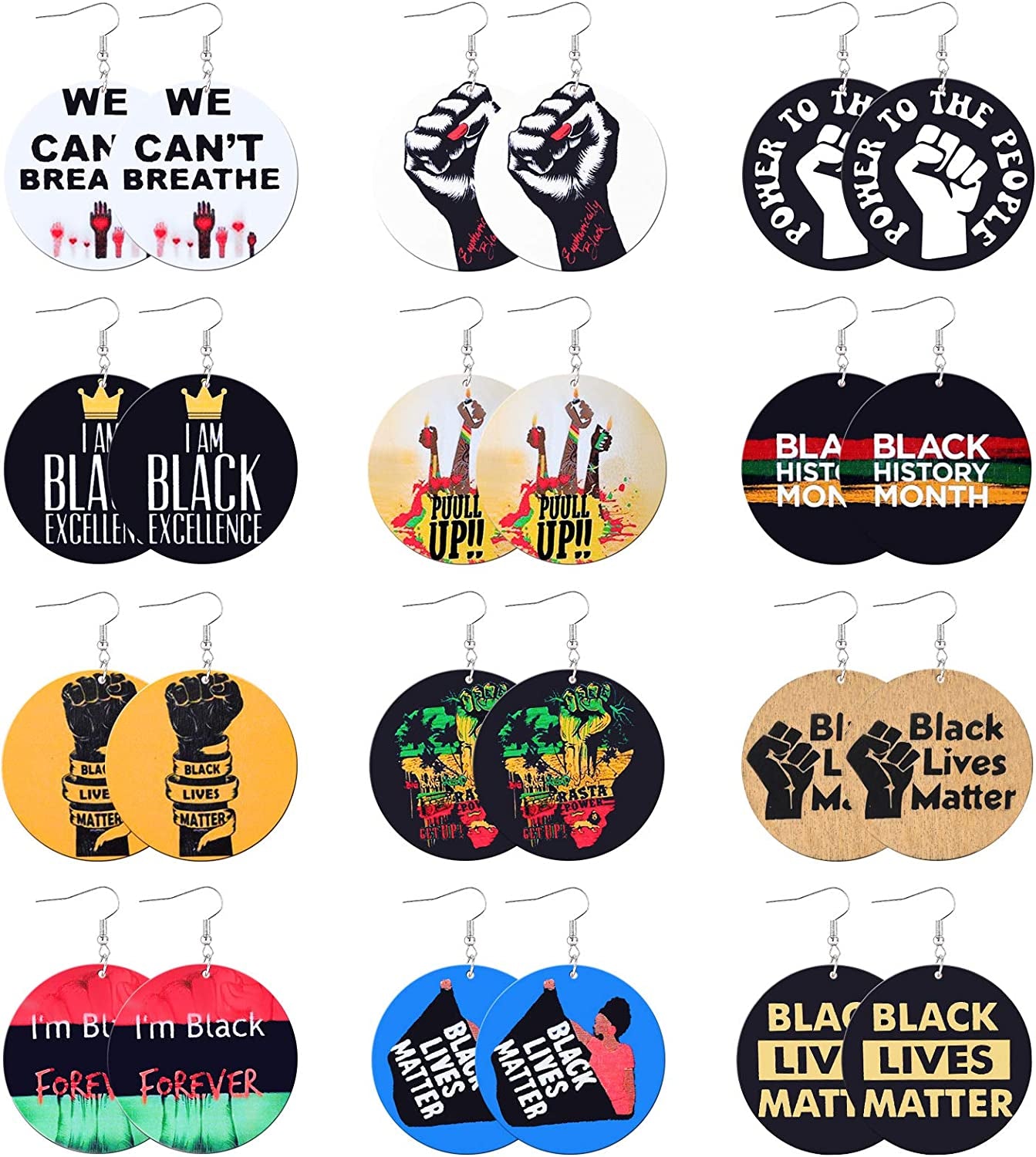 Honsny 9-12 Pairs African Wooden Earrings for Women round Wooden Painted Ethnic Earrings Drop Dangle Earrings Set Apparel & Accessories > Jewelry > Earrings Honsny D-12Paris