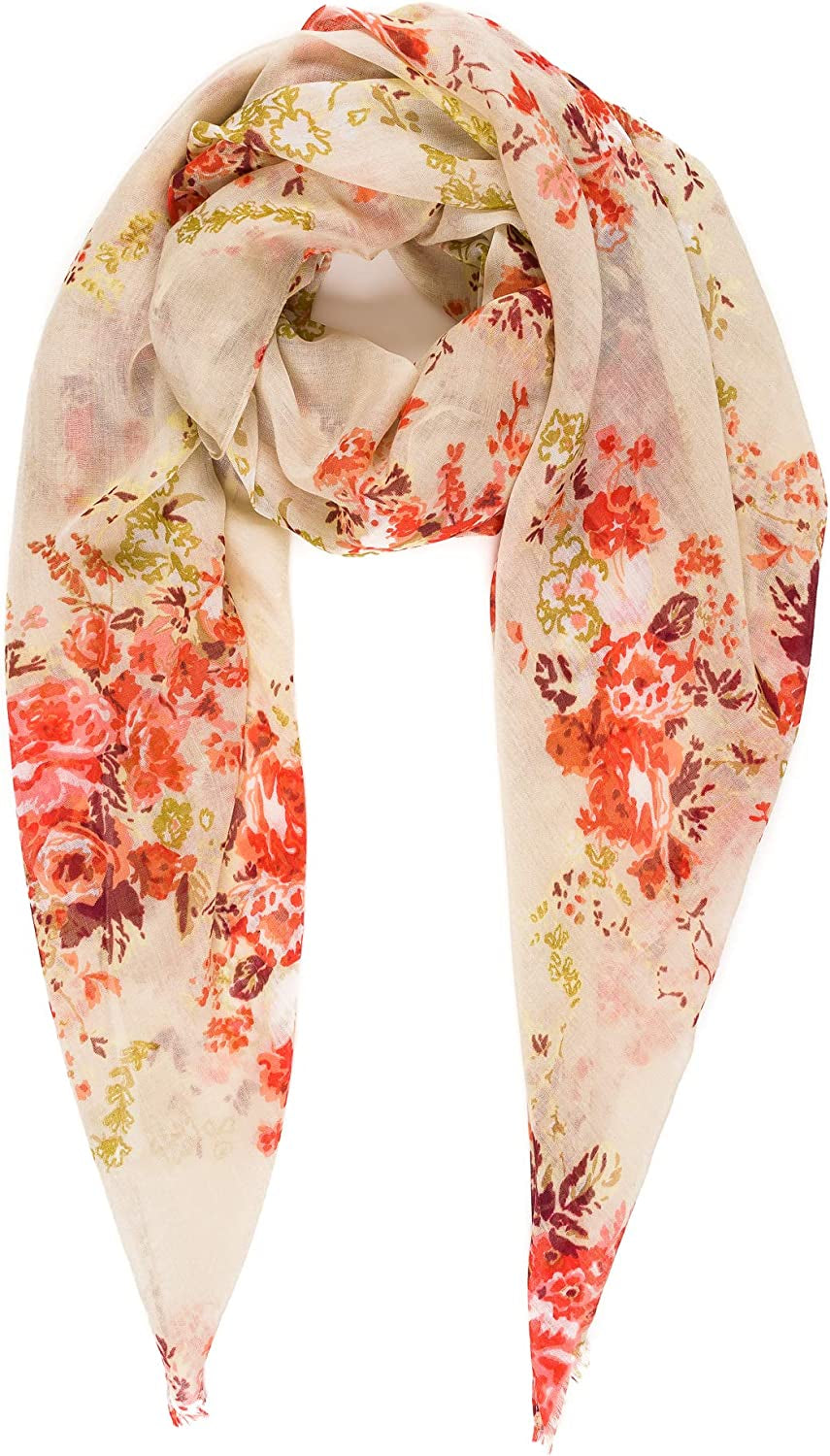 Scarf for Women Lightweight Floral Flower Scarves for Spring Spring Fall Winter Shawl Wrap Apparel & Accessories > Clothing Accessories > Scarves & Shawls MELIFLUOS DESIGNED IN SPAIN Barcelona Collection 8 - Beige Elegant Floral