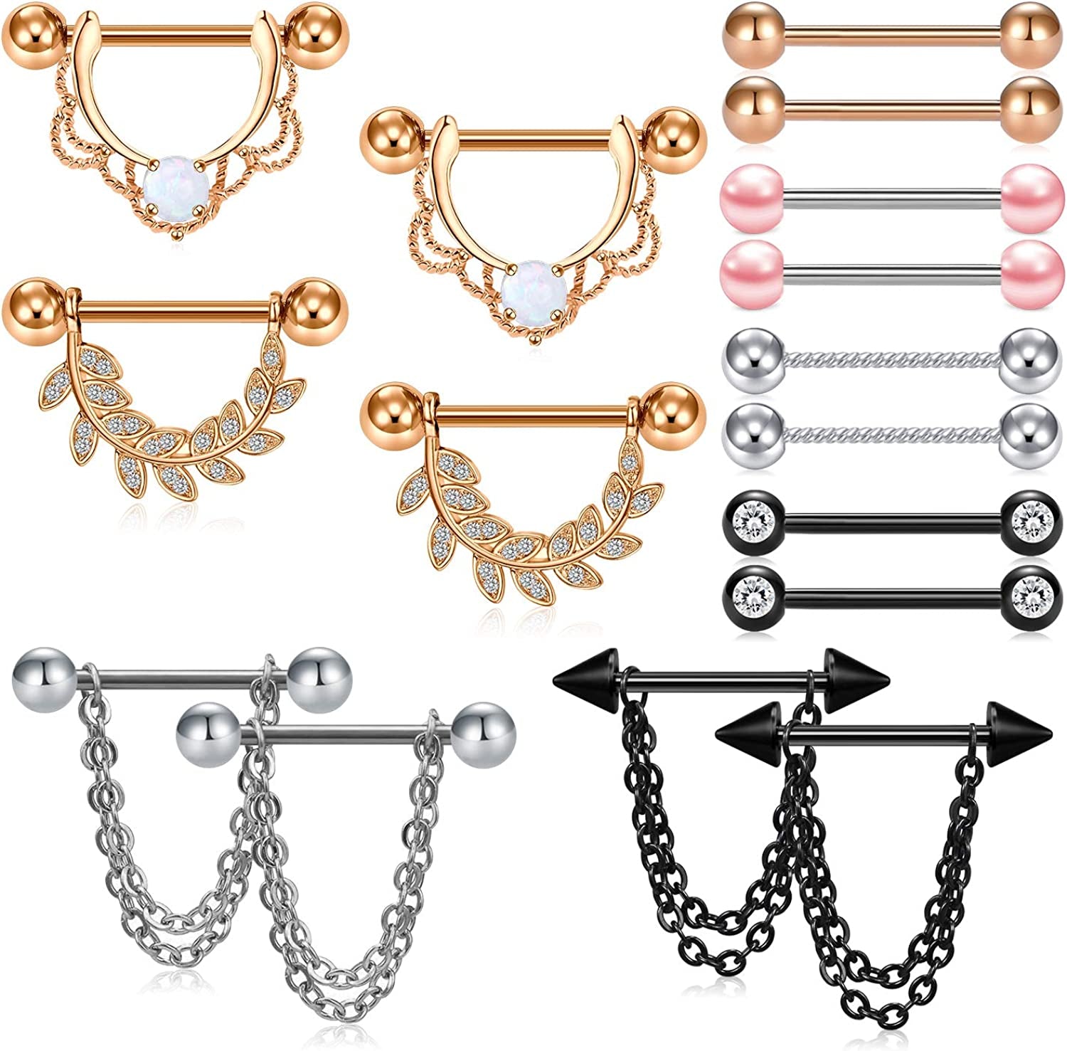 LAURITAMI Nipple Rings for Women Nipple Piercing Jewelry 14G Nipple Rings Surgical Steel Nipple Jewelry Straight Barbell Tongue Rings for Women CZ Nipplering Piercing Jewelry Set Apparel & Accessories > Jewelry > Body Jewelry LAURITAMI A2