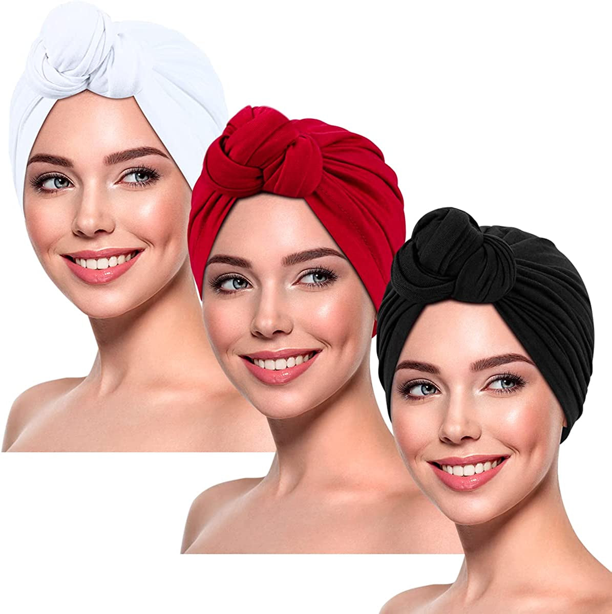 DANMY Women'S Beanie Turban Hats, Indian Hats Headscarves, Beanie Hats for Women,Turban for Women Apparel & Accessories > Clothing Accessories > Headwear DANMY 3pcs-white/Red/Black)