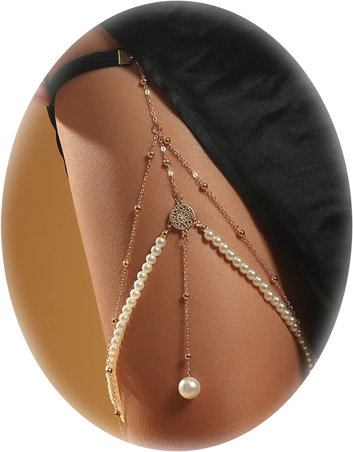 Snake Leg Chain for Women Thigh Chain for Girls Gold Snake Pendant Boho Body Chain for Beach Summer Holiday Apparel & Accessories > Jewelry > Body Jewelry HUASAI C Pearl