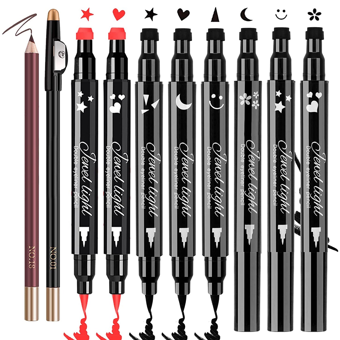 Eyeliner Stamps,7 Pcs Eyebrow Pencil Liquid Eyeliner Set,Waterproof Face Stamps with Heart/Flower/Moon/Star/Smiley Face/Triangle Seal Stamp,Long Lasting Seal Eyeliner Pen ,Eye Decoration Eye Liner Makeup Tool Black No Smudge (7PCS) Health & Beauty > Personal Care > Cosmetics > Cosmetic Tools > Makeup Tools POPMISOLER 10PCS