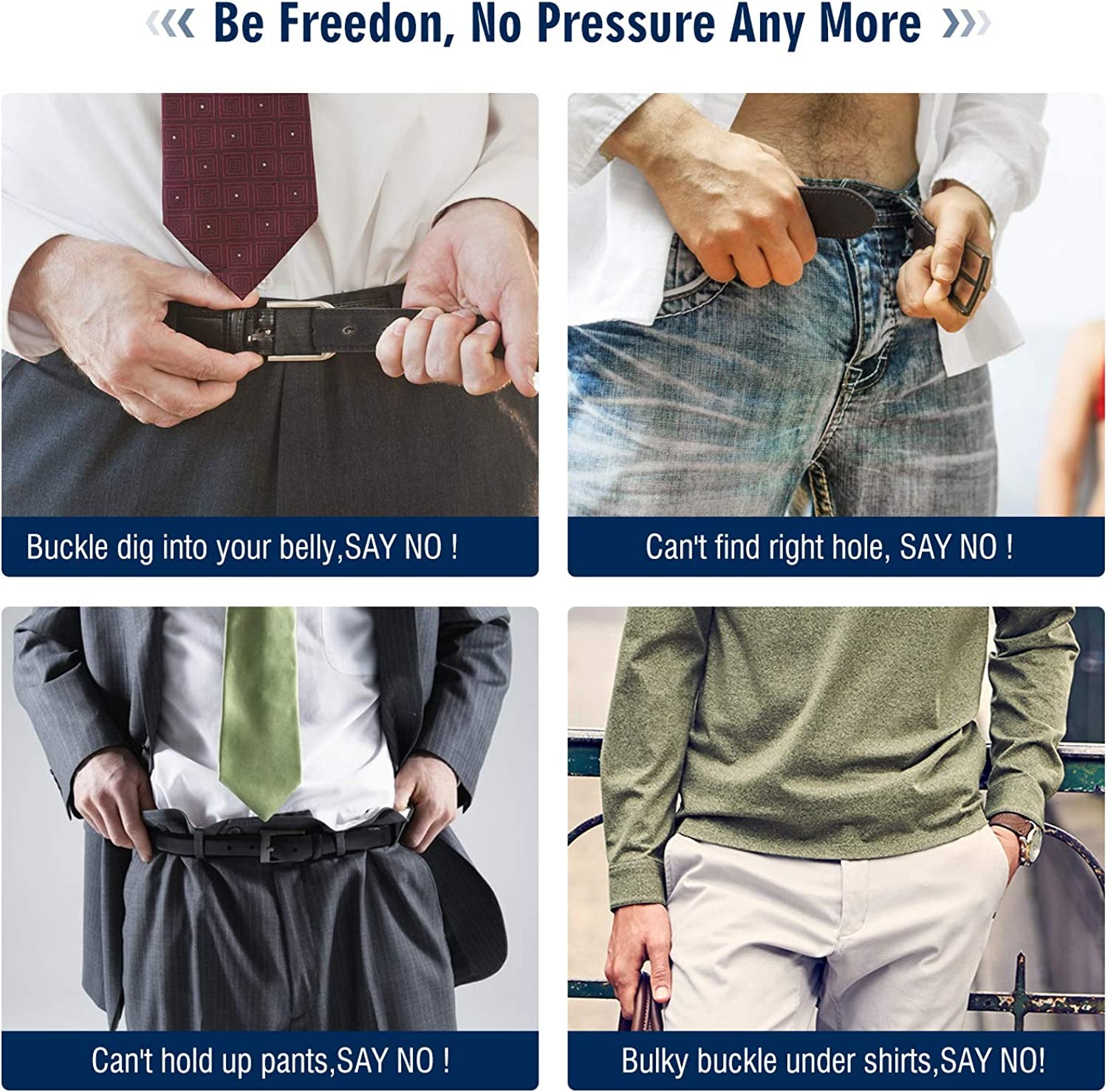 No Buckle Stretch No Show Belt for Men 1.38 Inches Wide, Buckless Invisible Elastic Belt for Jeans Pants by WHIPPY Apparel & Accessories > Clothing Accessories > Belts WHIPPY