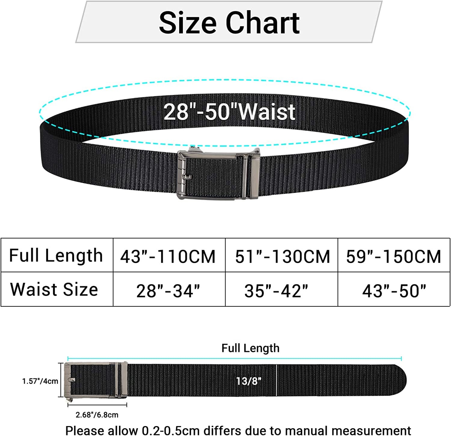 ITIEZY Men'S Nylon Ratchet Belt 2Pack, Adjustable Web Military Tactical Belt with Automatic Slide Buckle, Trim to Fit Apparel & Accessories > Clothing Accessories > Belts ITIEZY