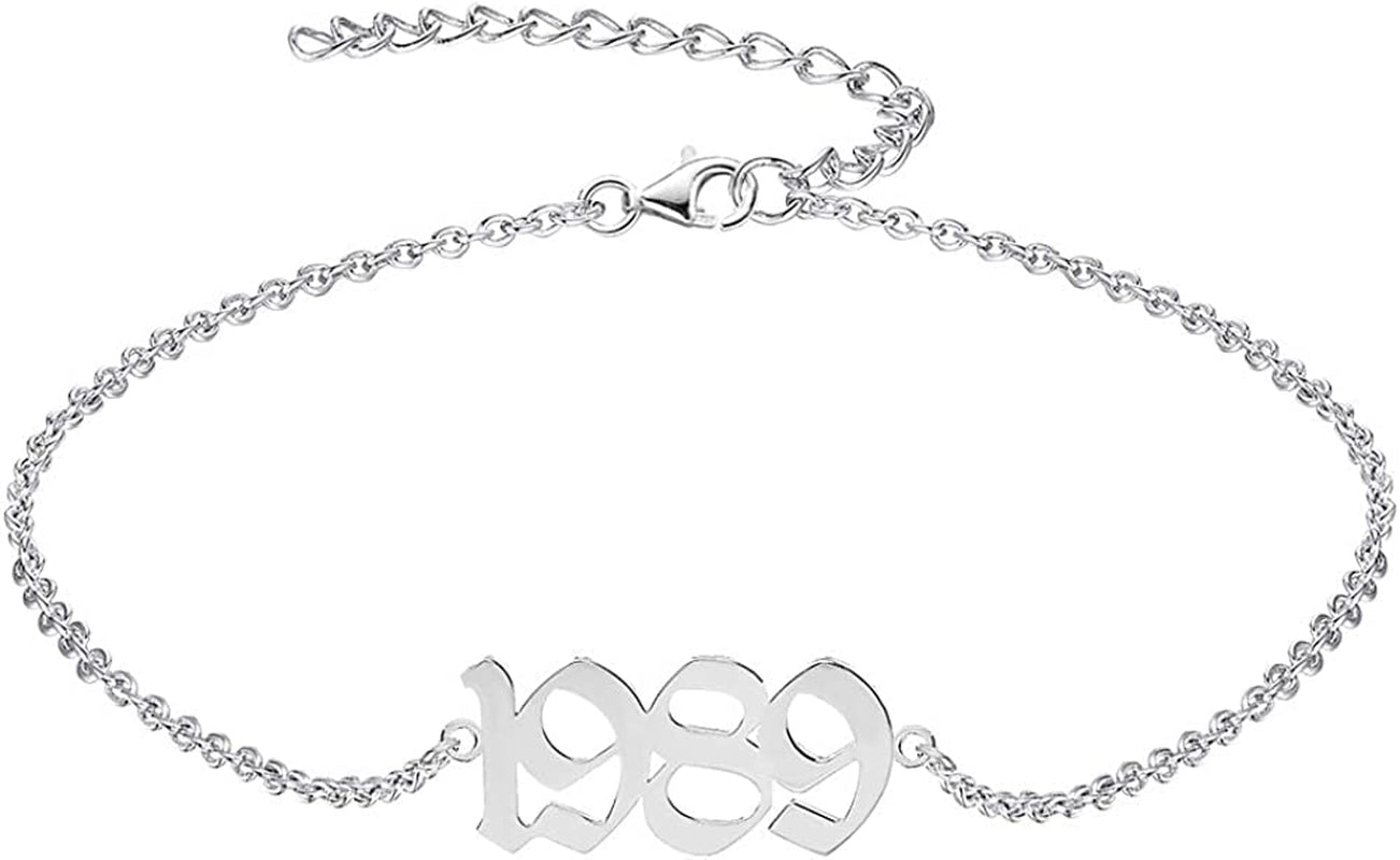 QJLE Ankle Bracelets for Women,Personalized Birth Year Number Gold Anklets for Women,Summer Beach Foot Chain Dainty Anklet Jewelry Birthday Gifts for Her Apparel & Accessories > Jewelry > Anklets QJLE Silver 1989