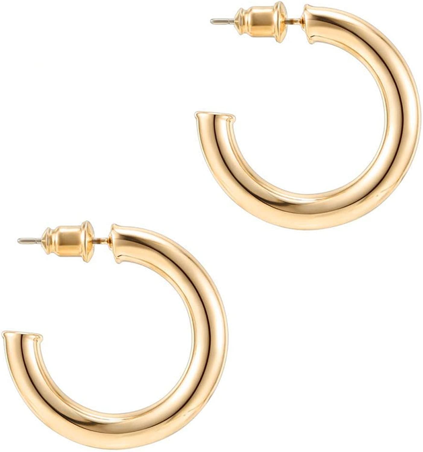 PAVOI 14K Gold Colored Lightweight Chunky Open Hoops | Gold Hoop Earrings for Women Apparel & Accessories > Jewelry > Earrings PAVOI Yellow Gold Gold Plated 30 MM