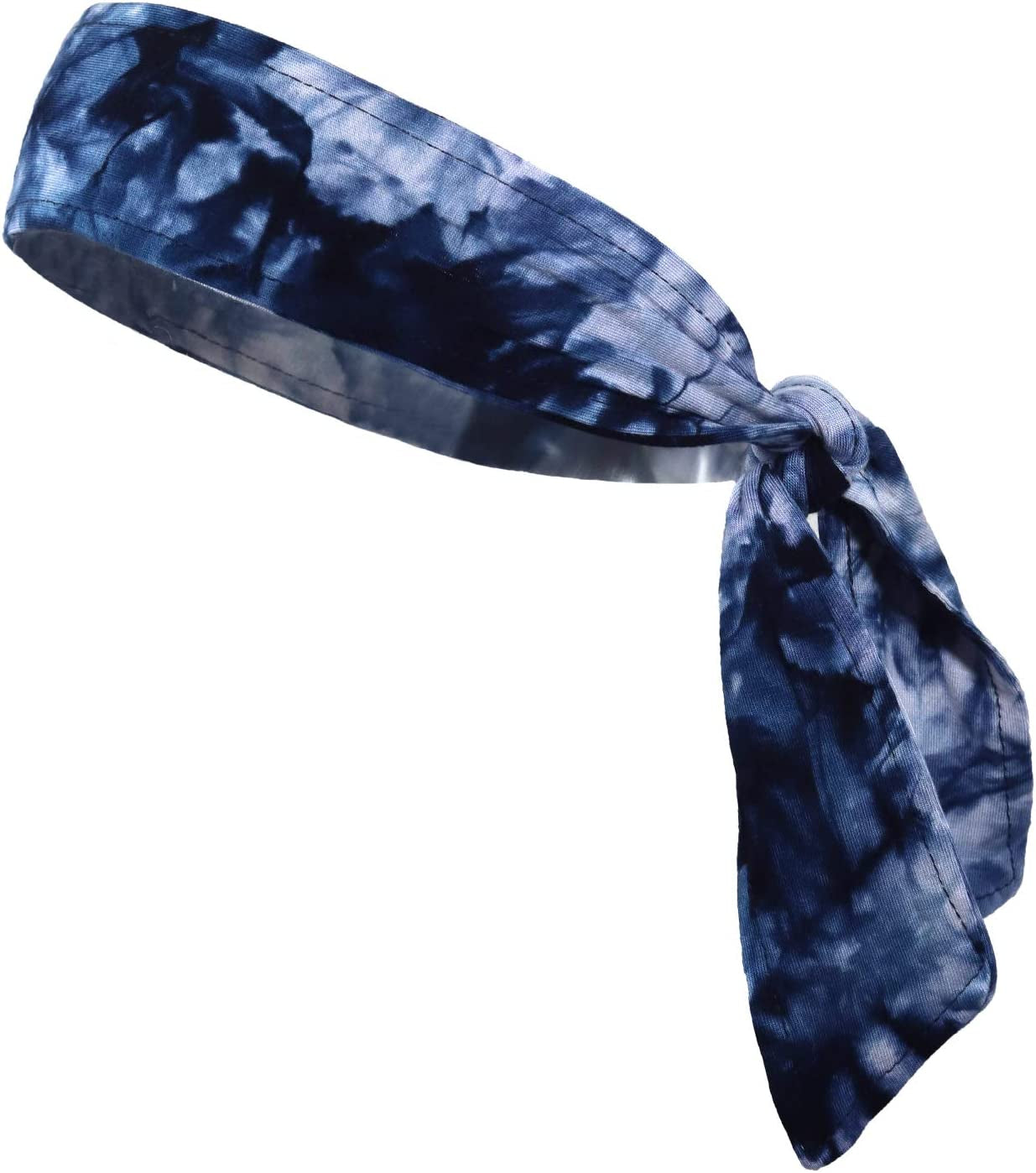 Kenz Laurenz Headbands Tie on Headband for Women Men Running Athletic Hair Head Band Elastic Sports Sweat Basketball Sweatband Stetchy Yoga Workout Sweatbands Adjustable Non-Slip Moisture Wicking Apparel & Accessories > Clothing Accessories > Bandanas & Headties Kenz Laurenz Blue Tie Dye