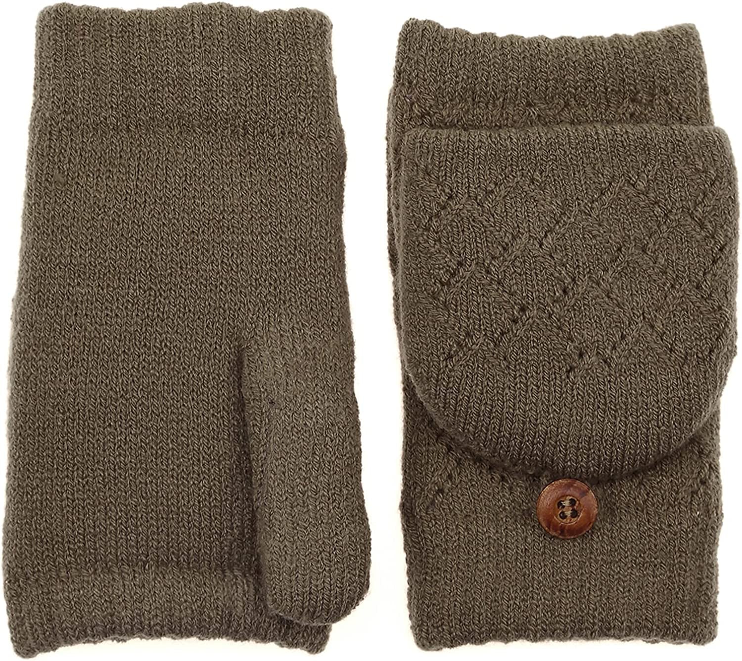 BYOS Women'S Winter Cozy Diamond Pattern Fleece Lined Flip Top Convertible Knit Gloves Mittens Apparel & Accessories > Clothing Accessories > Gloves & Mittens Be Your Own Style New Olive