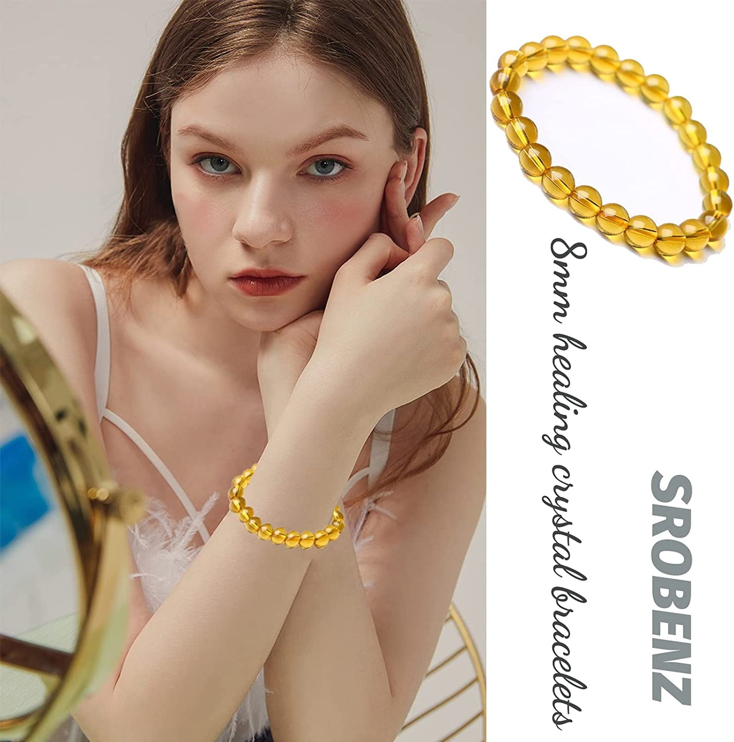 SROBENZ 15 PCS Crystal 8Mm round Beaded Bracelet Set Healing Glass Stretch Bracelets for Women Girl Men round Beads Elastic Bracelets Apparel & Accessories > Jewelry > Bracelets SROBENZ