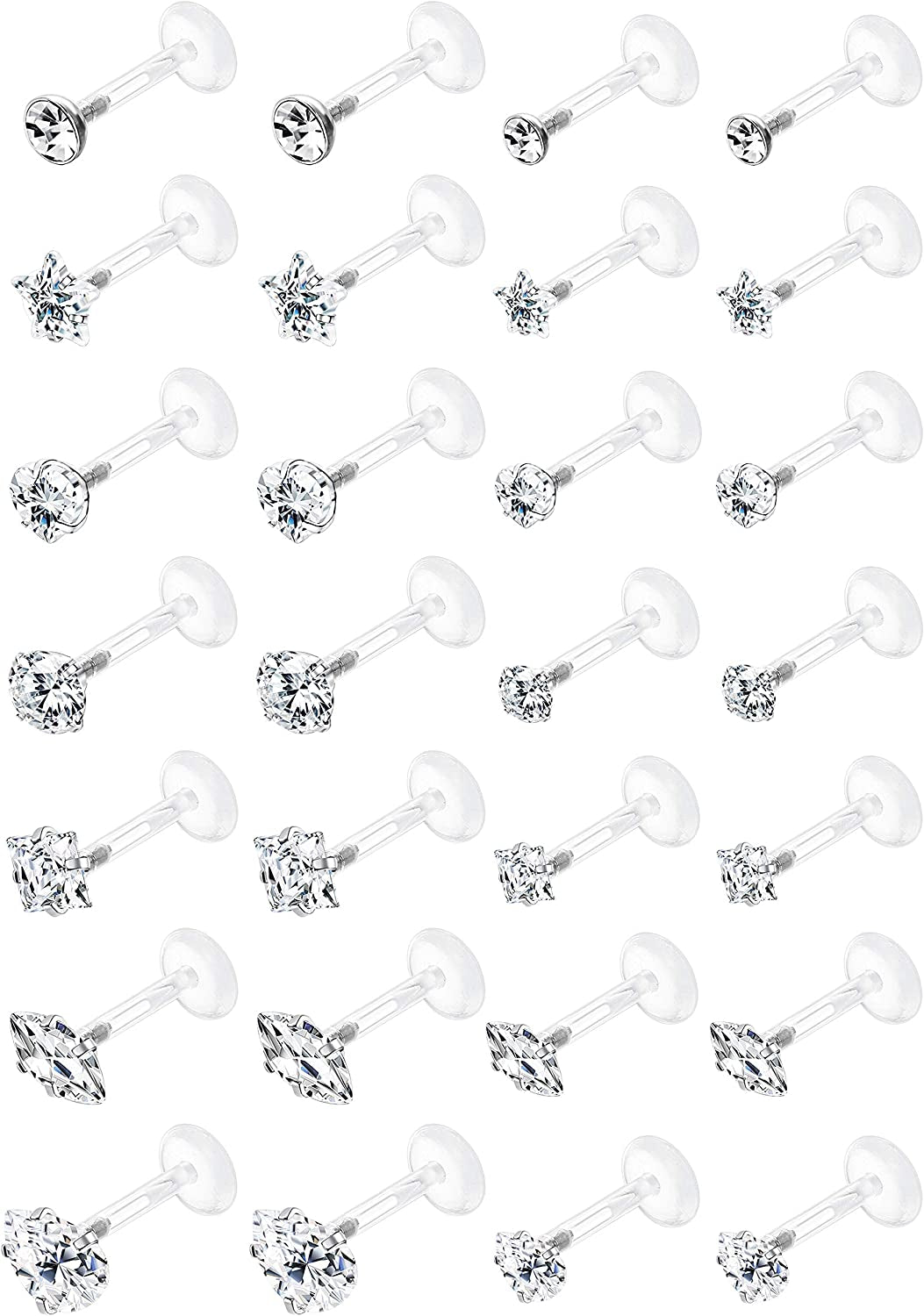 Jstyle 14Pairs 16G Forward Helix Cartilage Tragus Earring Studs Internal Threaded Labret Lip Monroe Ring 8MM Barbell Body Piercing Jewelry Apparel & Accessories > Jewelry > Body Jewelry Jstyle