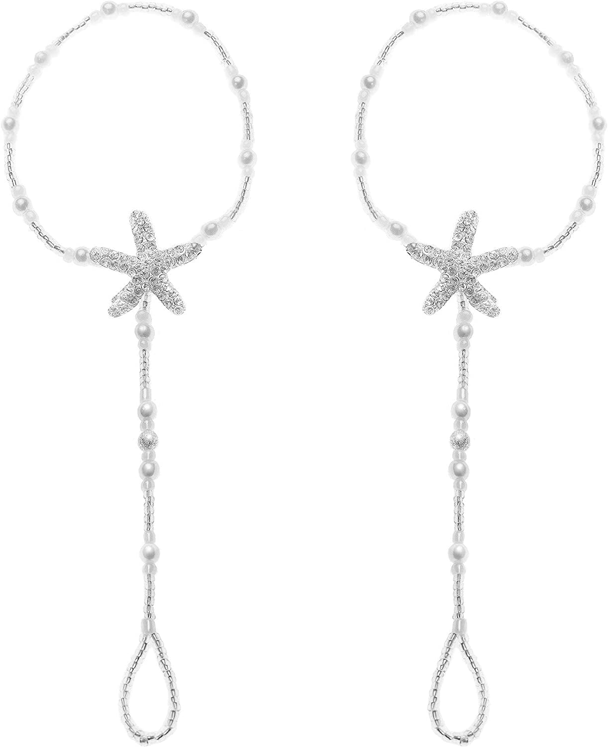 JEWSUN 2 PC Wedding Barefoot Sandals-Bridal Barefoot Sandals-Foot Jewelry-Wedding Sandals-Footless Sandals-Slave Anklet-Wedding Accessories-Beaded Sandles Apparel & Accessories > Jewelry > Anklets JEWSUN Starfish 01