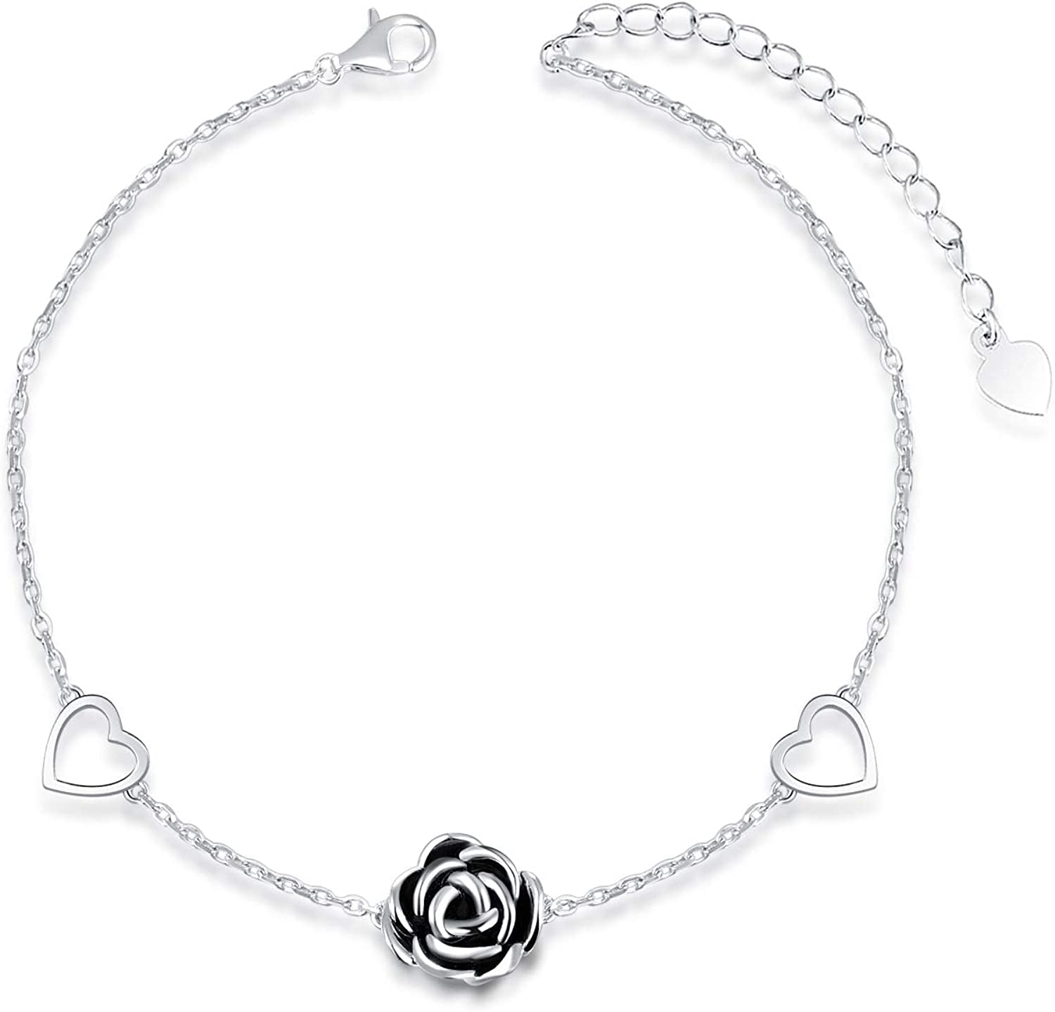 Jinlou S925 Sterling Silver Infinity Rose Flower Anklet for Women Adjustable Heart Style Foot Ankle Bracelet Jewelry Apparel & Accessories > Jewelry > Anklets Jinlou Rose heart anklet