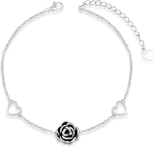 Jinlou S925 Sterling Silver Infinity Rose Flower Anklet for Women Adjustable Heart Style Foot Ankle Bracelet Jewelry Apparel & Accessories > Jewelry > Anklets Jinlou Rose heart anklet