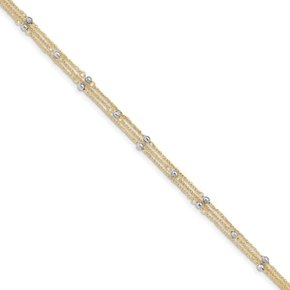 Solid 14K Yellow and White Gold Two Tone Triple Strand Anklet 9" Apparel & Accessories > Jewelry > Anklets Sonia Jewels