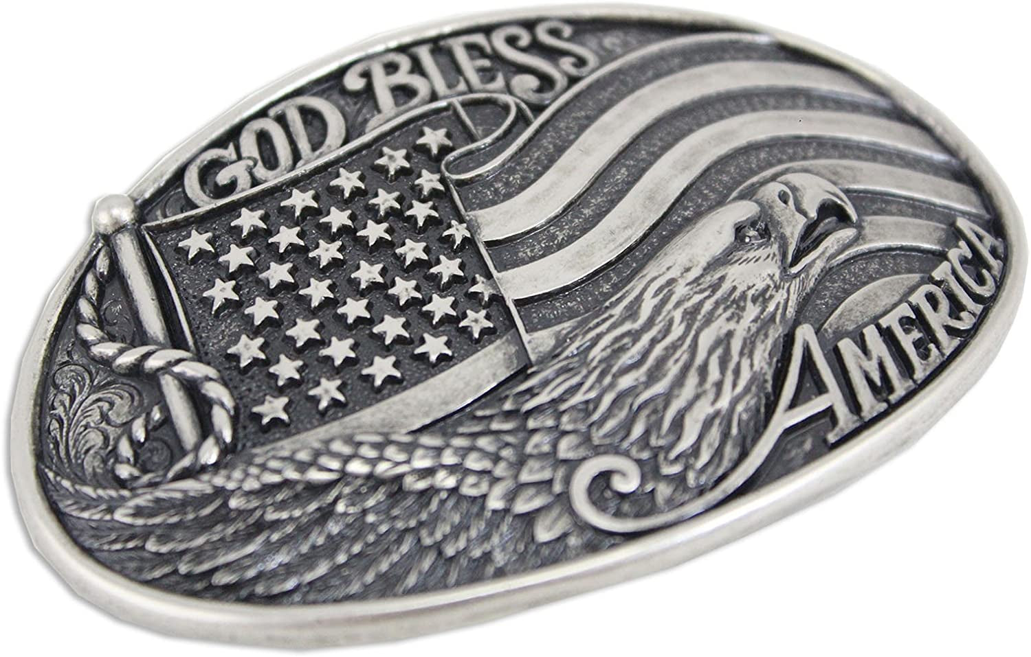 Nocona Boots Mens 37016 God Bless America Oval Buckle Silver Apparel & Accessories > Clothing Accessories > Belt Buckles Nocona Boots
