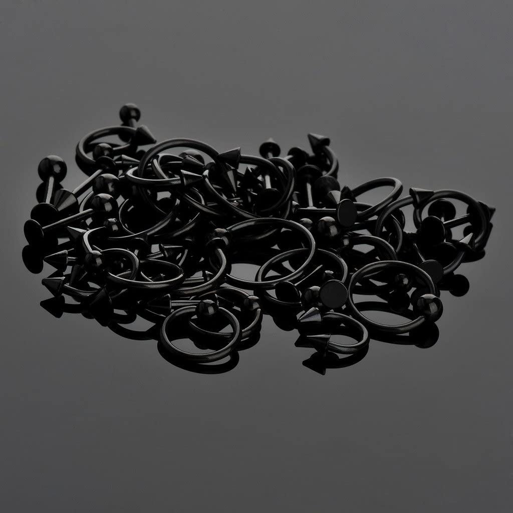 IPINK Spike Bars Labret Lip Ring Stud Body Piercing Stainless Steel Black 50Pcs 16G Apparel & Accessories > Jewelry > Body Jewelry IPINK