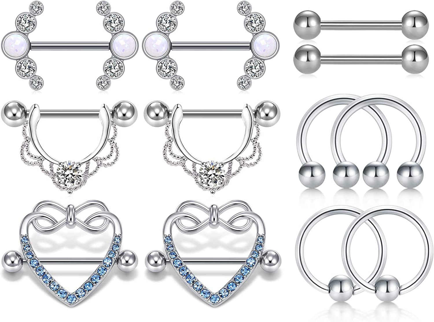 LAURITAMI Nipple Rings for Women Nipple Piercing Jewelry 14G Nipple Rings Surgical Steel Nipple Jewelry Straight Barbell Tongue Rings for Women CZ Nipplering Piercing Jewelry Set Apparel & Accessories > Jewelry > Body Jewelry LAURITAMI C3 -silver