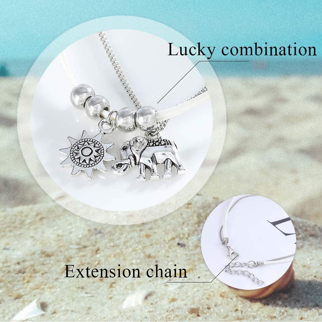 Jeweky Vintage Layered Ankle Bracelets Sunflower Silver Anklets Chain Elephant Beach Foot Jewelry for Women and Girls Apparel & Accessories > Jewelry > Anklets Jeweky